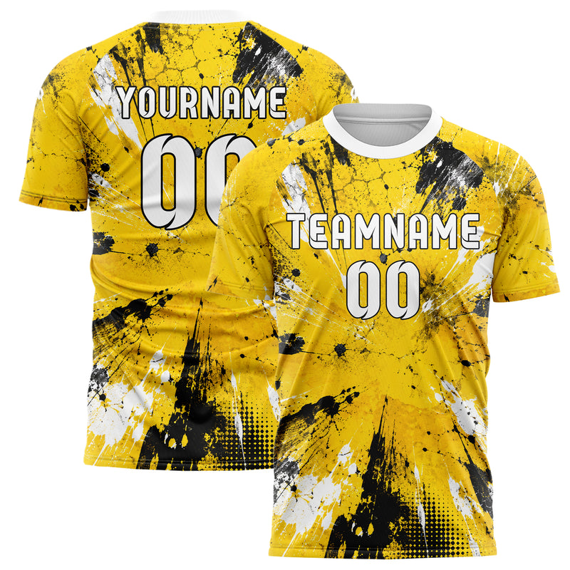 Gelb lebendiges Graffiti Spray Splatter Design 03-0032 individuelles Fußballtrikot main