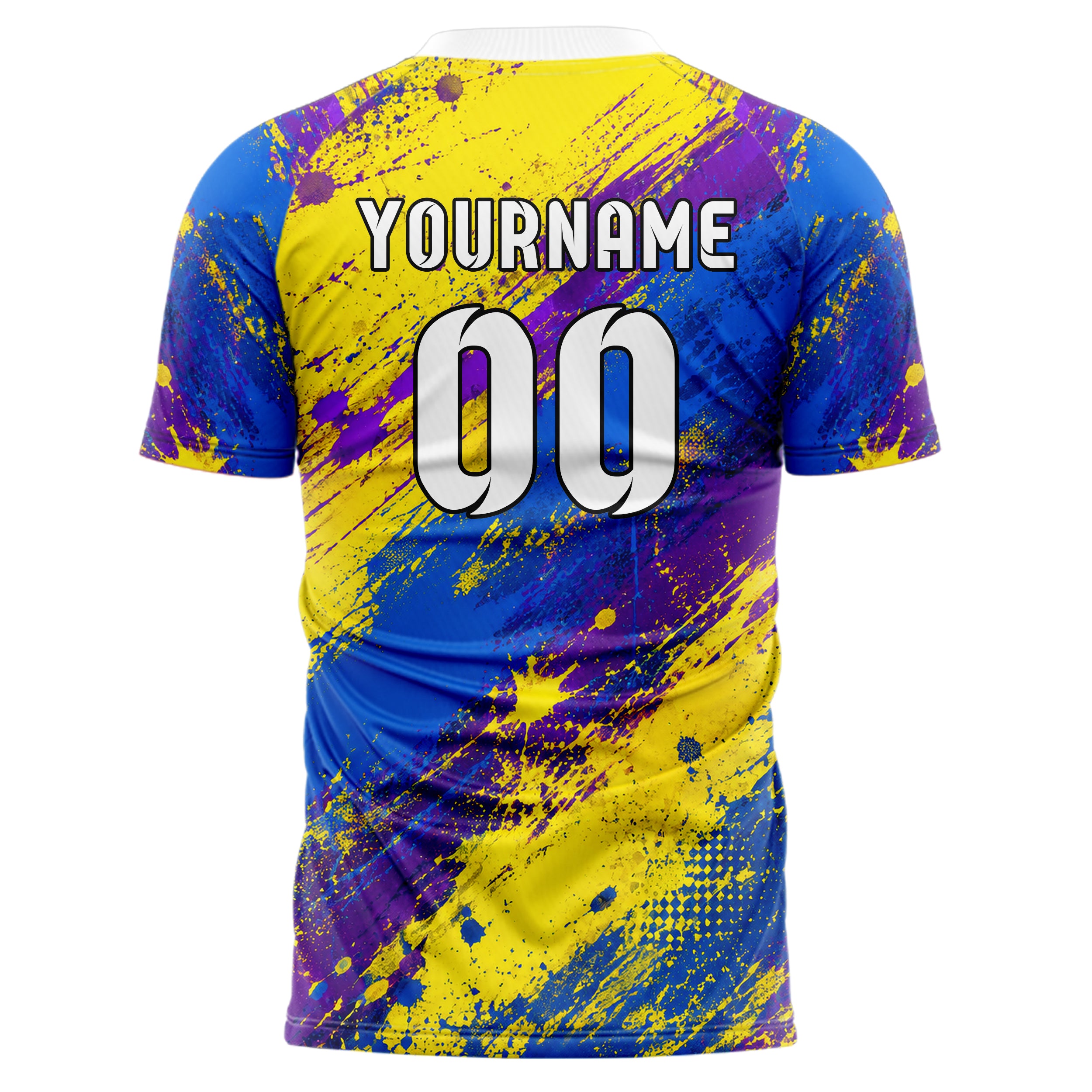 Gelb lebendiges Graffiti Spray Splatter Design 03-0064 individuelles Fußballtrikot back