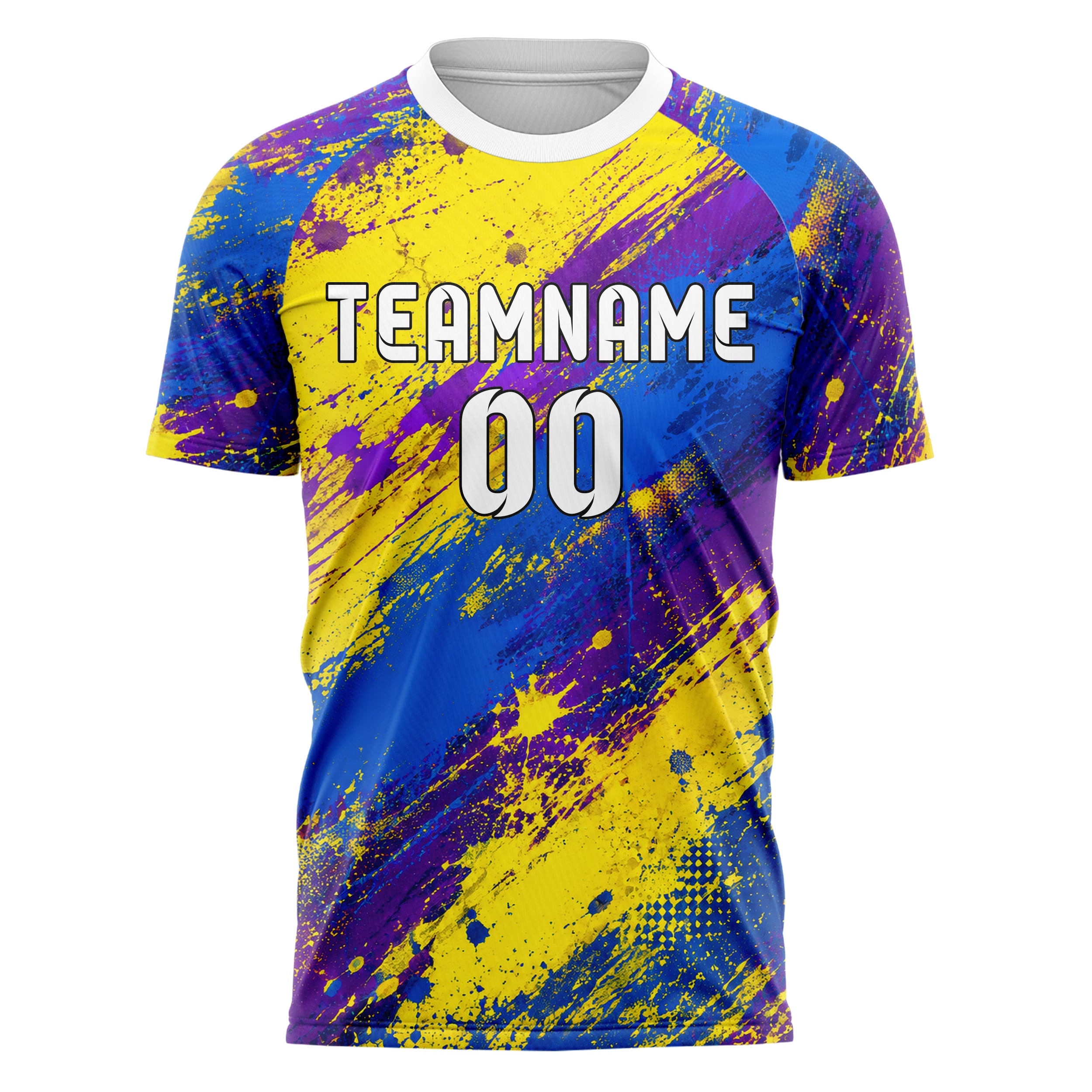 Gelb lebendiges Graffiti Spray Splatter Design 03-0064 individuelles Fußballtrikot front