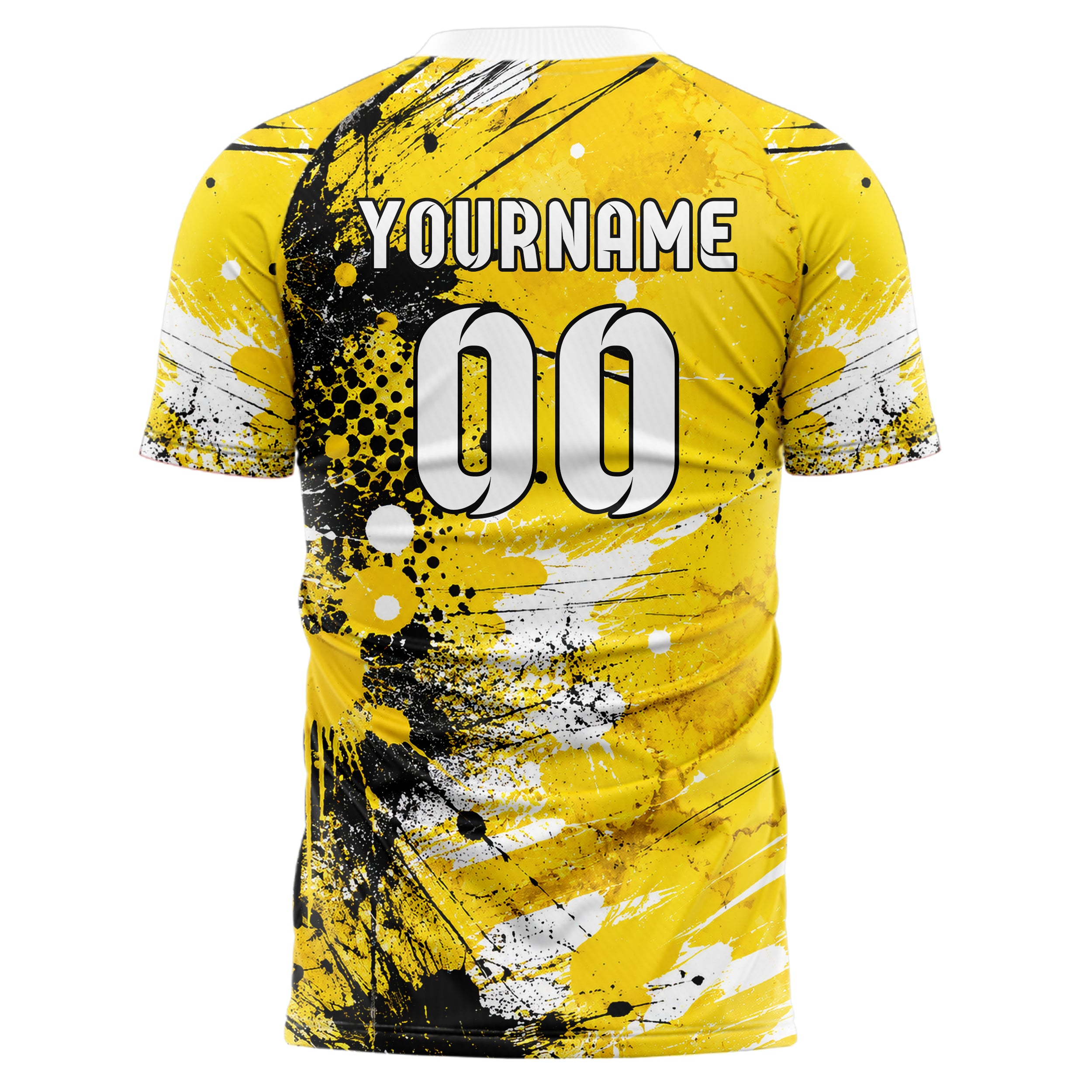 Gelb lebendiges Graffiti Spray Splatter Design 03-0104 individuelles Fußballtrikot back