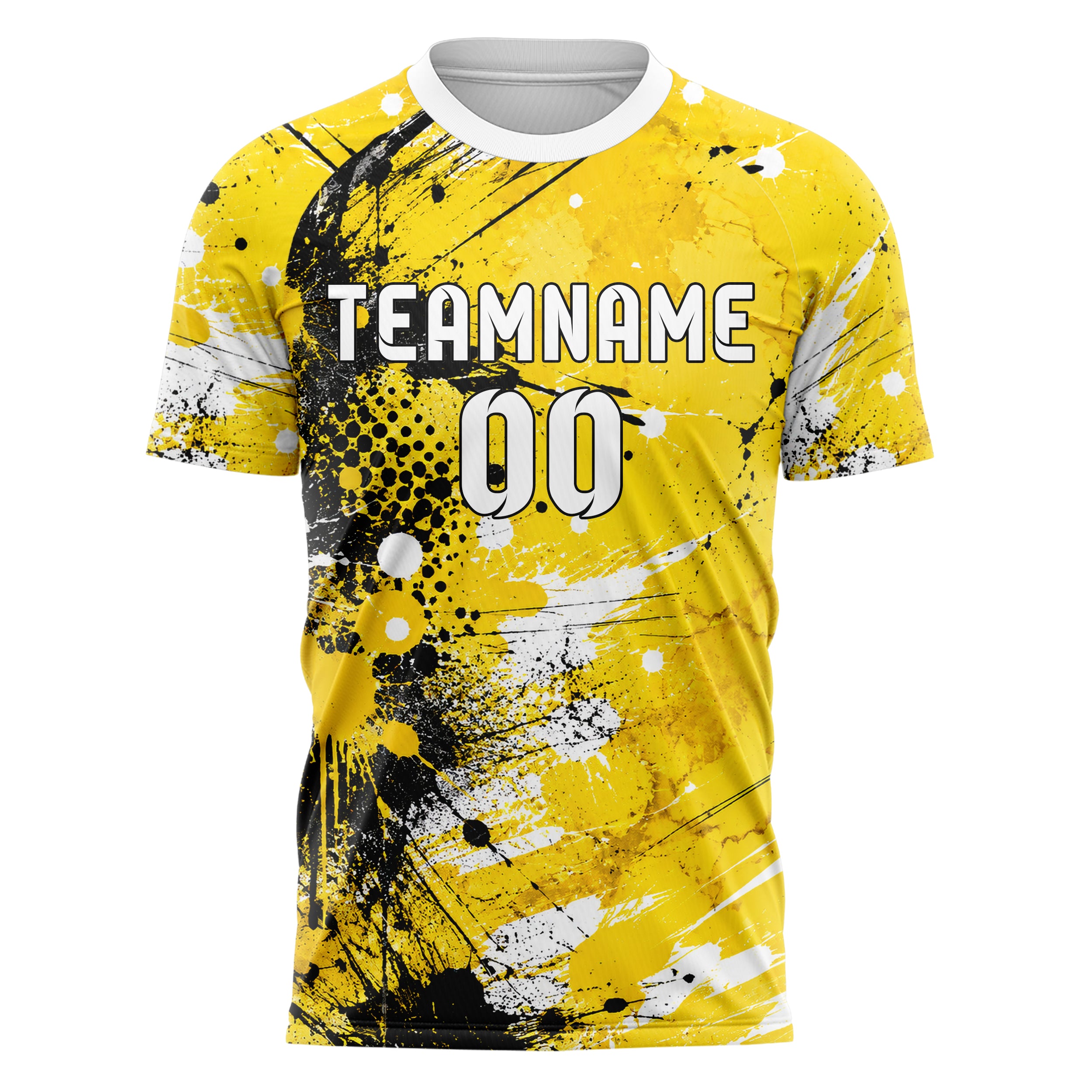 Gelb lebendiges Graffiti Spray Splatter Design 03-0104 individuelles Fußballtrikot front