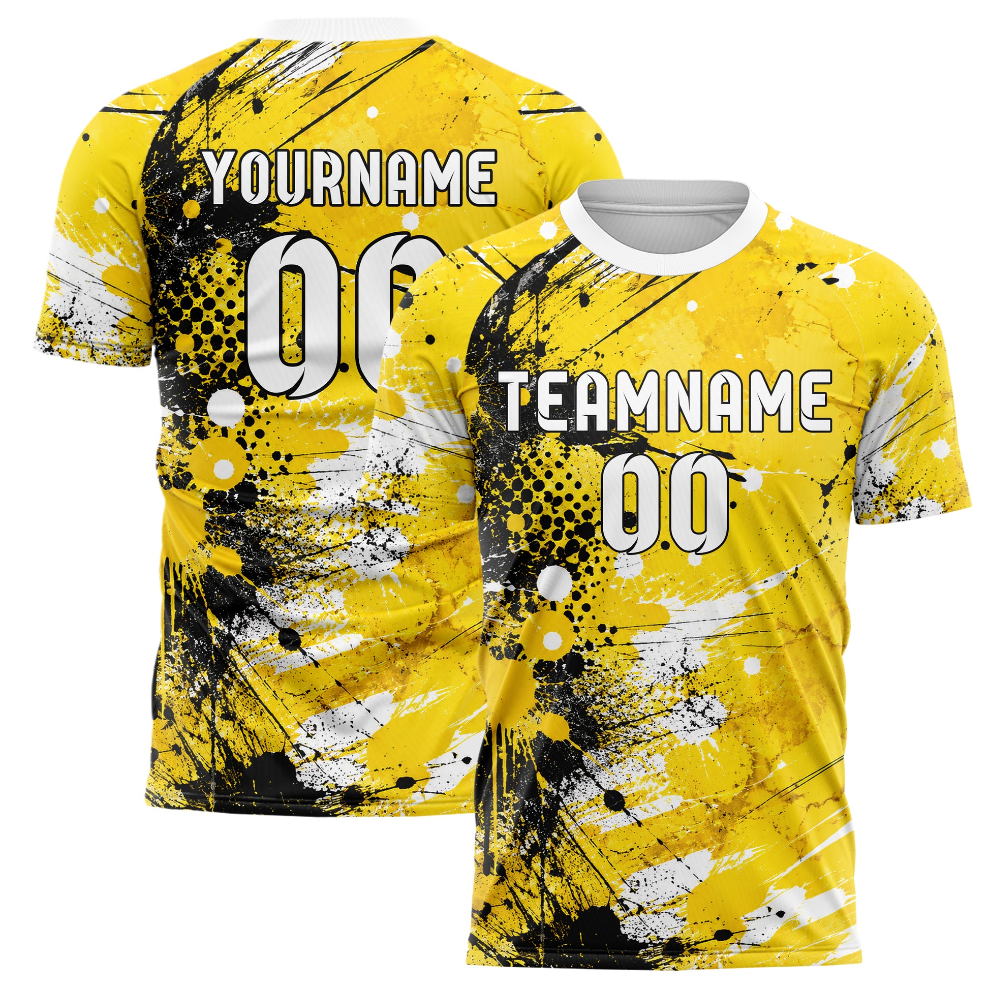 Gelb lebendiges Graffiti Spray Splatter Design 03-0104 individuelles Fußballtrikot main