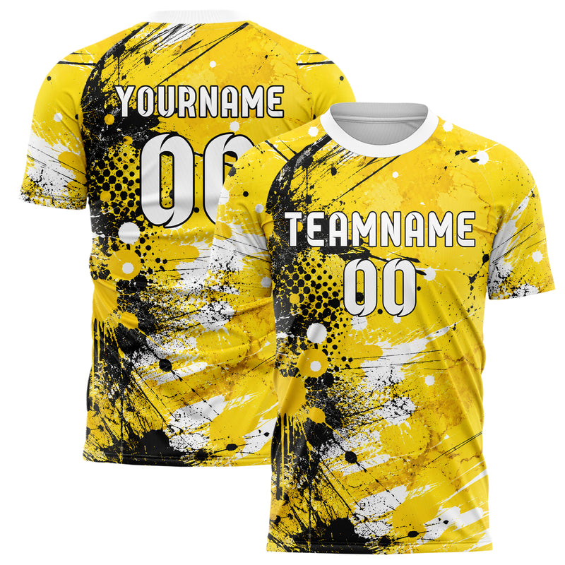 Gelb lebendiges Graffiti Spray Splatter Design 03-0104 individuelles Fußballtrikot main
