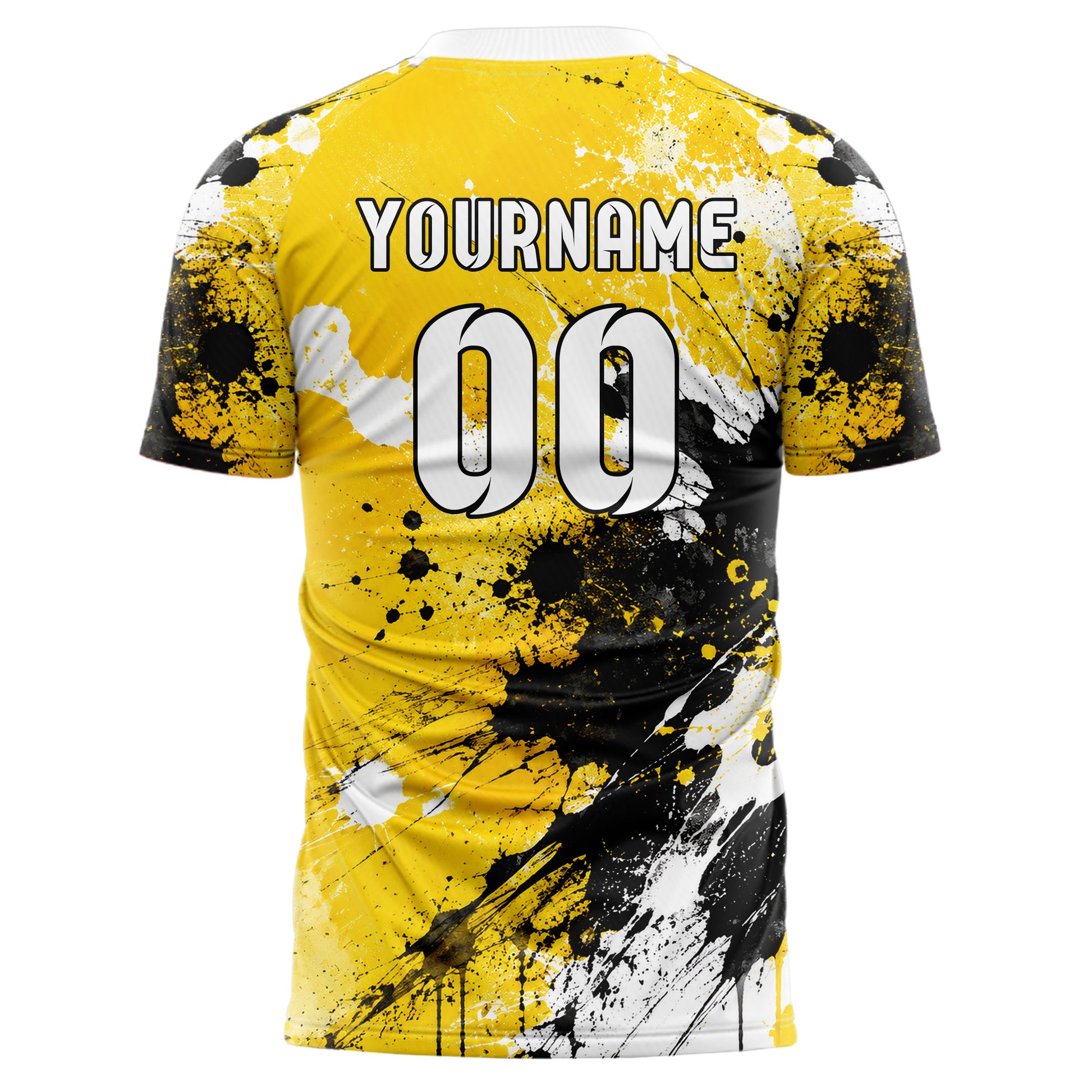 Gelb lebendiges Graffiti Spray Splatter Design 03-0344 individuelles Fußballtrikot back