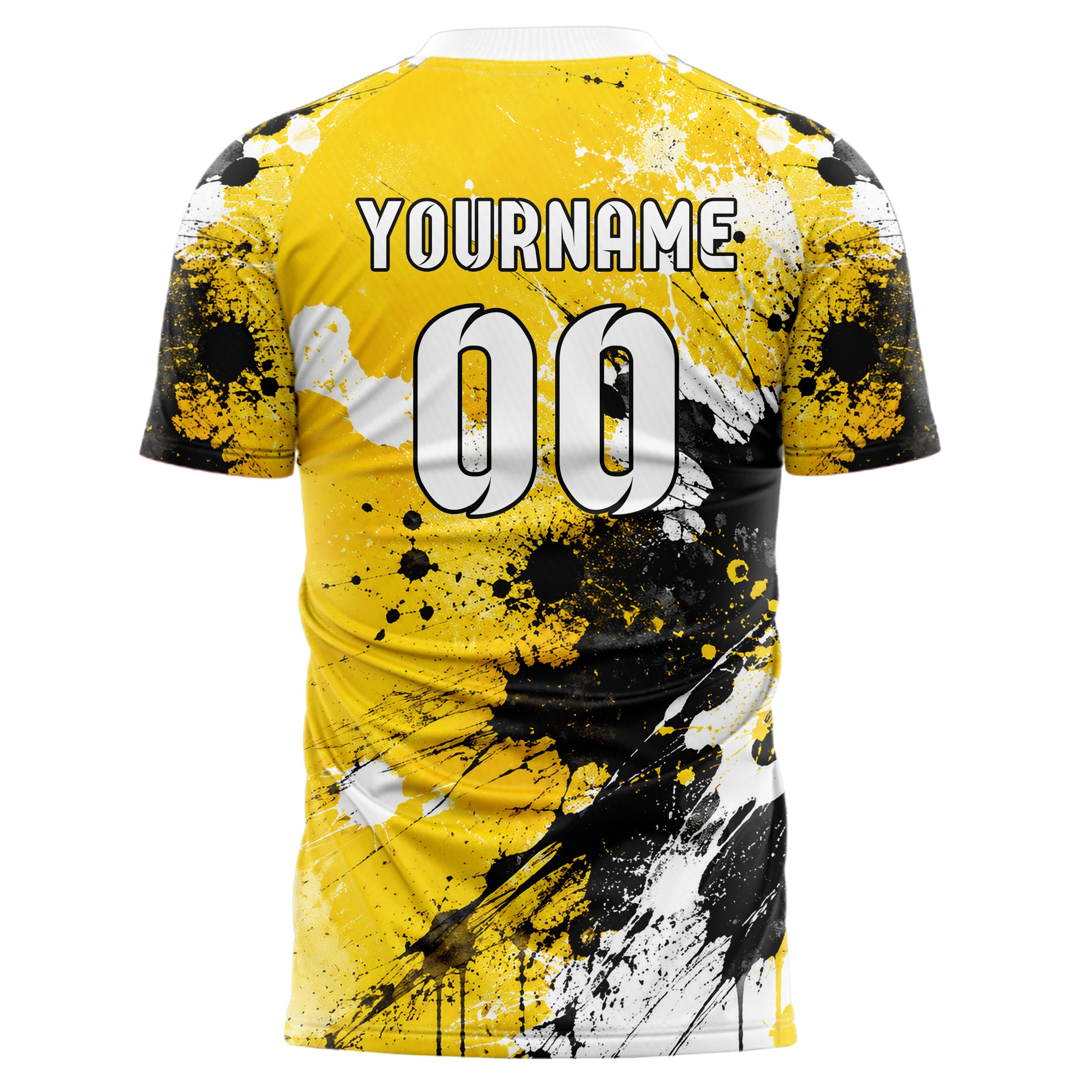 Gelb lebendiges Graffiti Spray Splatter Design 03-0344 individuelles Fußballtrikot back