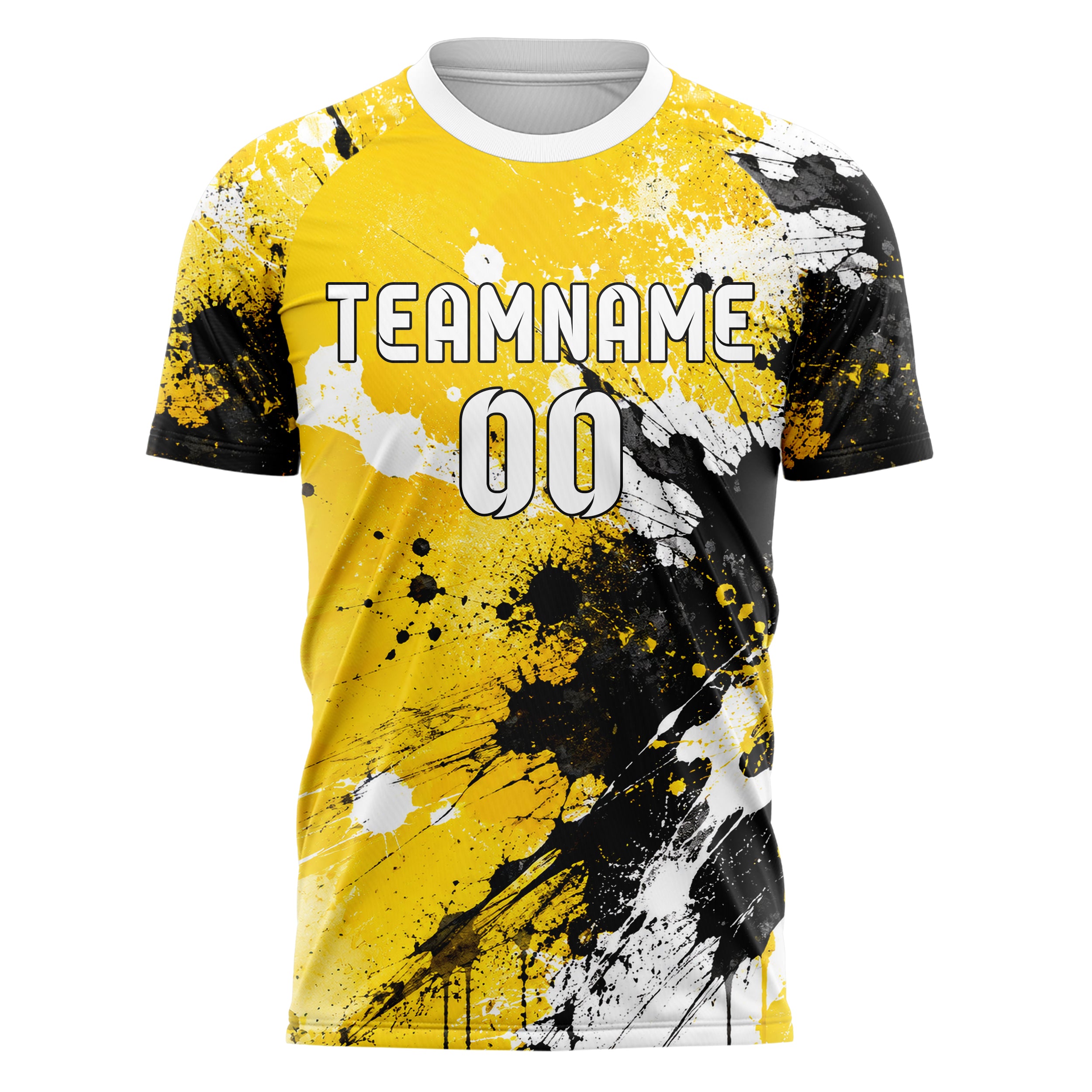 Gelb lebendiges Graffiti Spray Splatter Design 03-0344 individuelles Fußballtrikot front