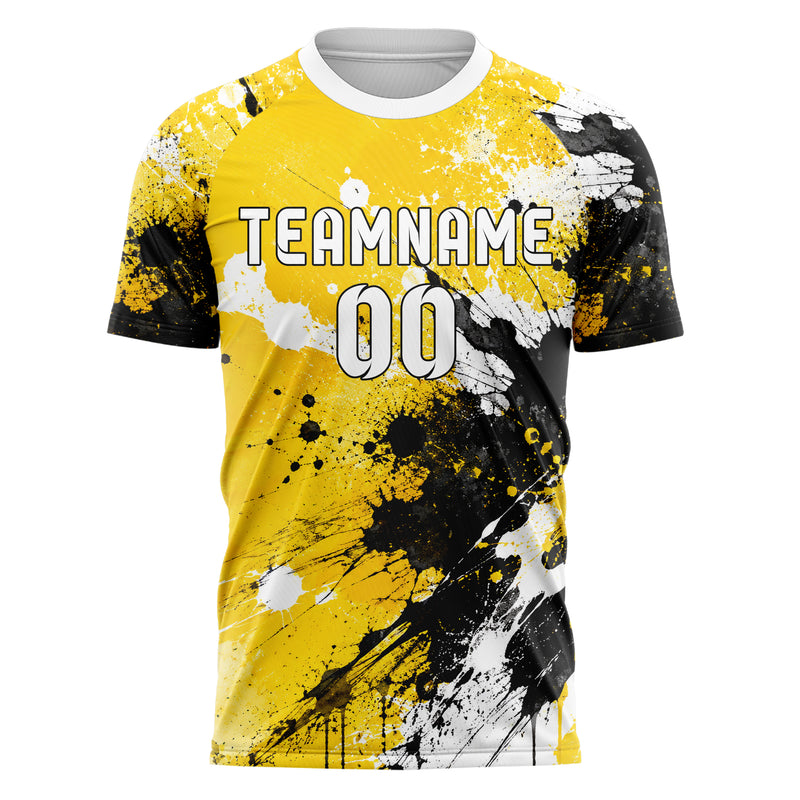 Gelb lebendiges Graffiti Spray Splatter Design 03-0344 individuelles Fußballtrikot front