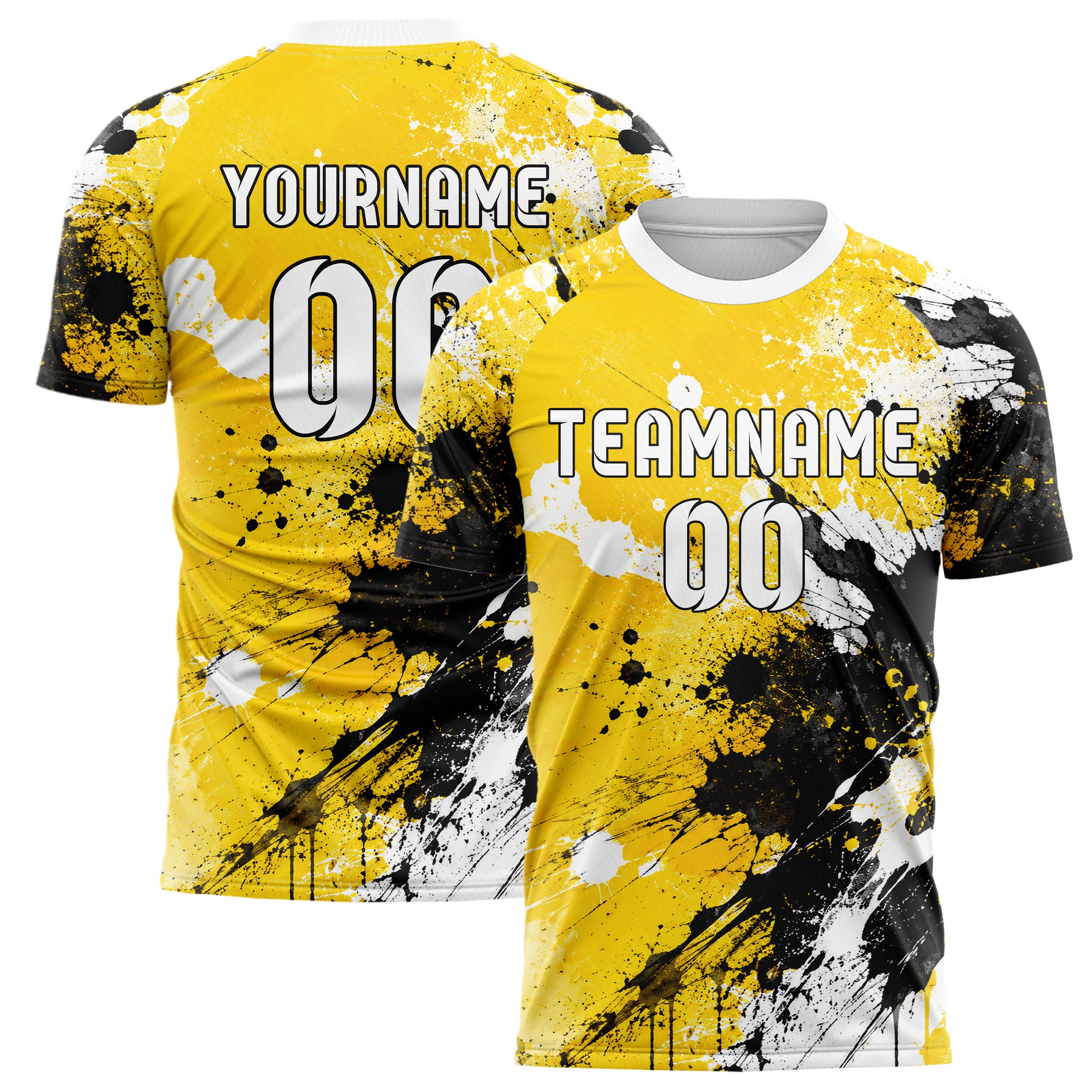 Gelb lebendiges Graffiti Spray Splatter Design 03-0344 individuelles Fußballtrikot main