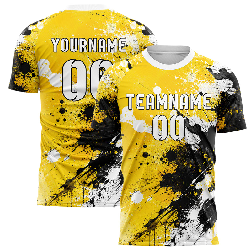 Gelb lebendiges Graffiti Spray Splatter Design 03-0344 individuelles Fußballtrikot main