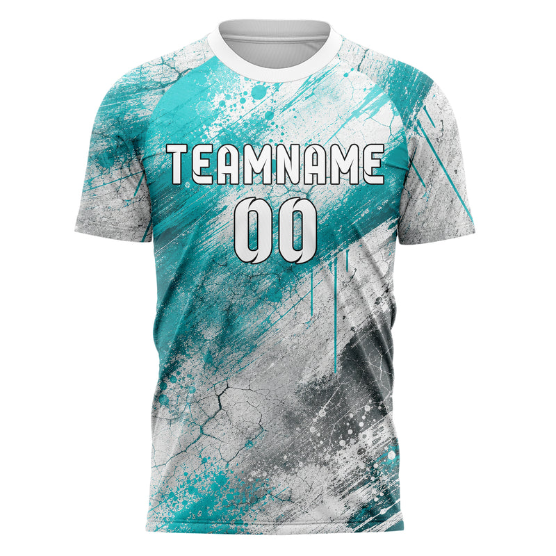 Aqua klassisches Graffiti Cracked Texture Design 03-0122 individuelles Fußballtrikot front