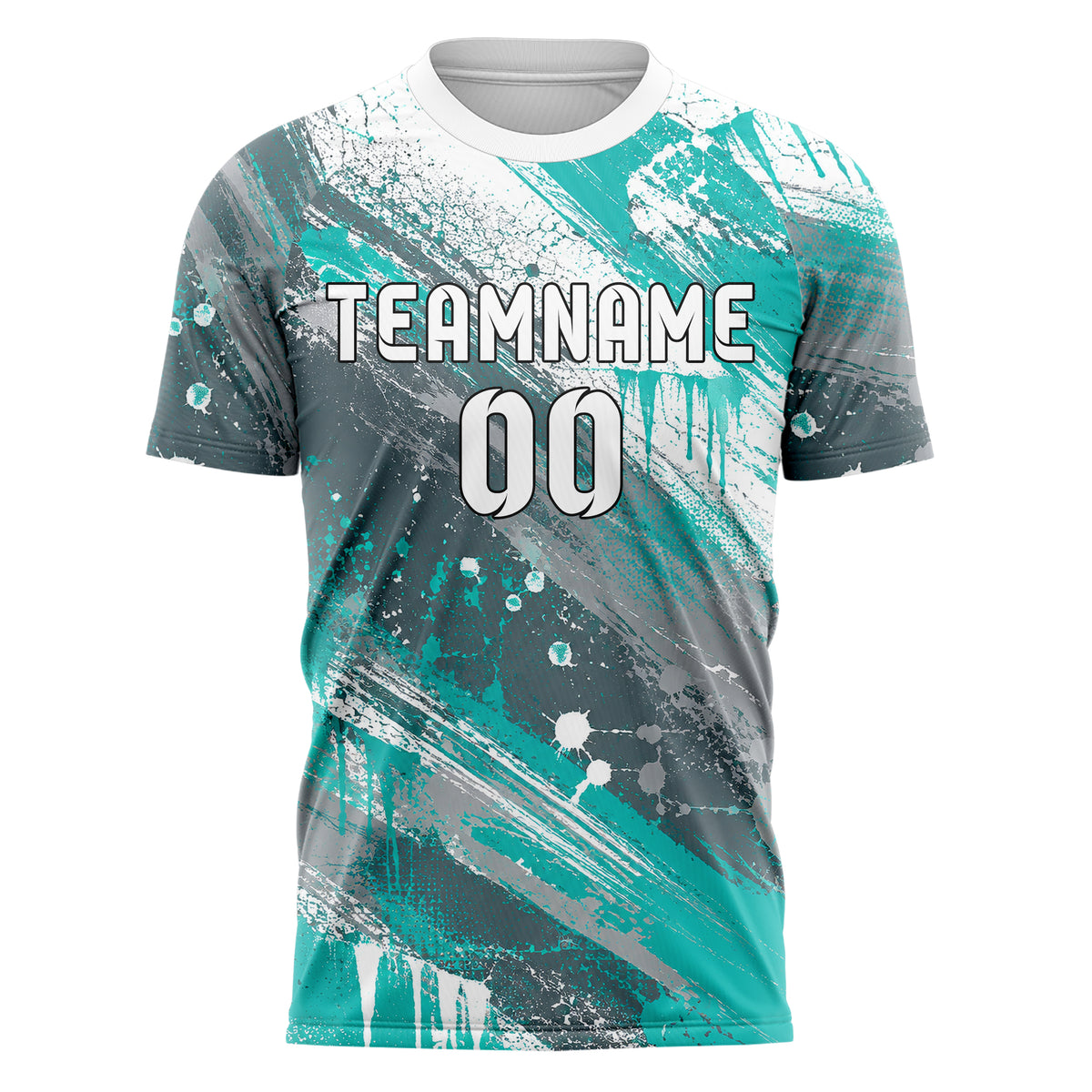 Aqua klassisches Graffiti diagonal Paint Flow Design 03-0347 individuelles Fußballtrikot front