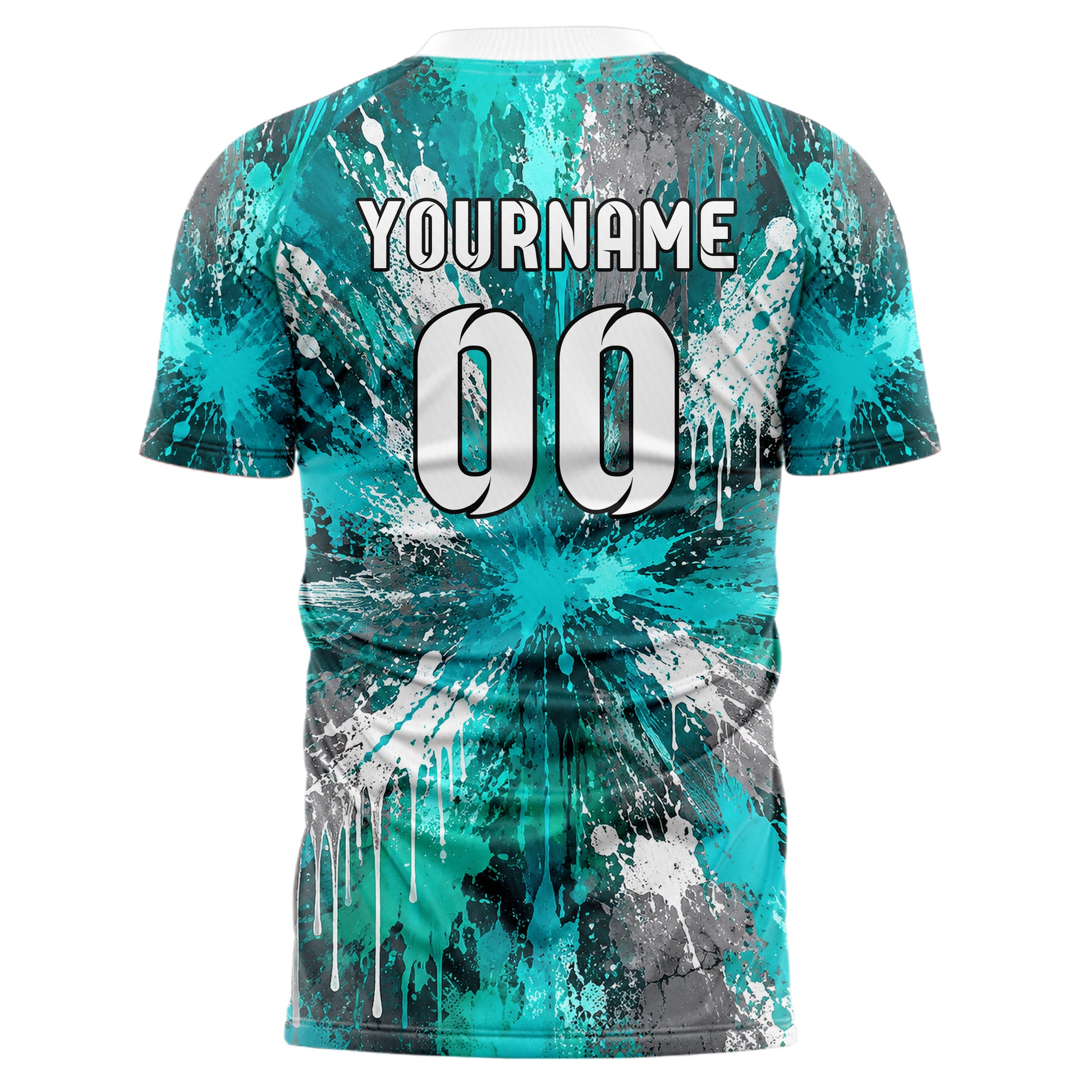 Aqua klassisches Graffiti Drip Paint Design 03-0356 individuelles Fußballtrikot back