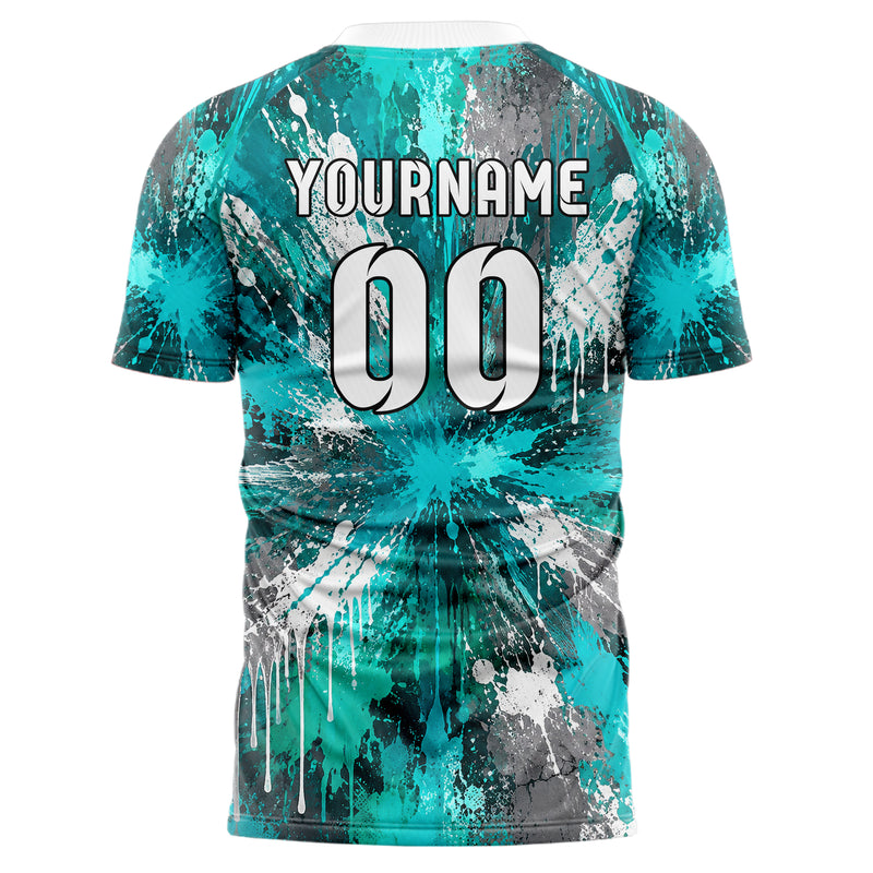 Aqua klassisches Graffiti Drip Paint Design 03-0356 individuelles Fußballtrikot back