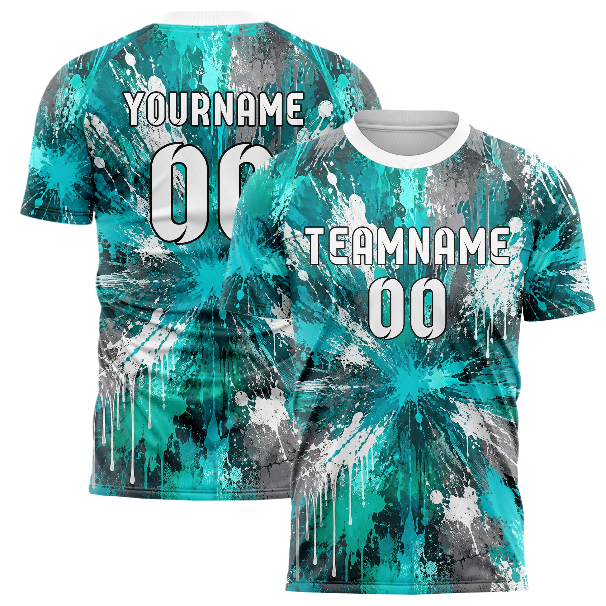 Aqua klassisches Graffiti Drip Paint Design 03-0356 individuelles Fußballtrikot main