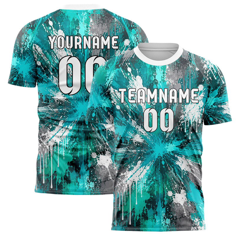 Aqua klassisches Graffiti Drip Paint Design 03-0356 individuelles Fußballtrikot main