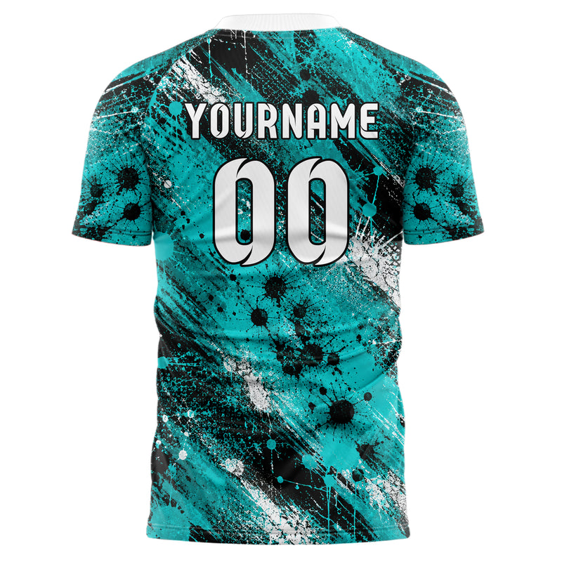Cyan lebendiges Graffiti Center Burst Splatter Design 03-0231 individuelles Fußballtrikot back