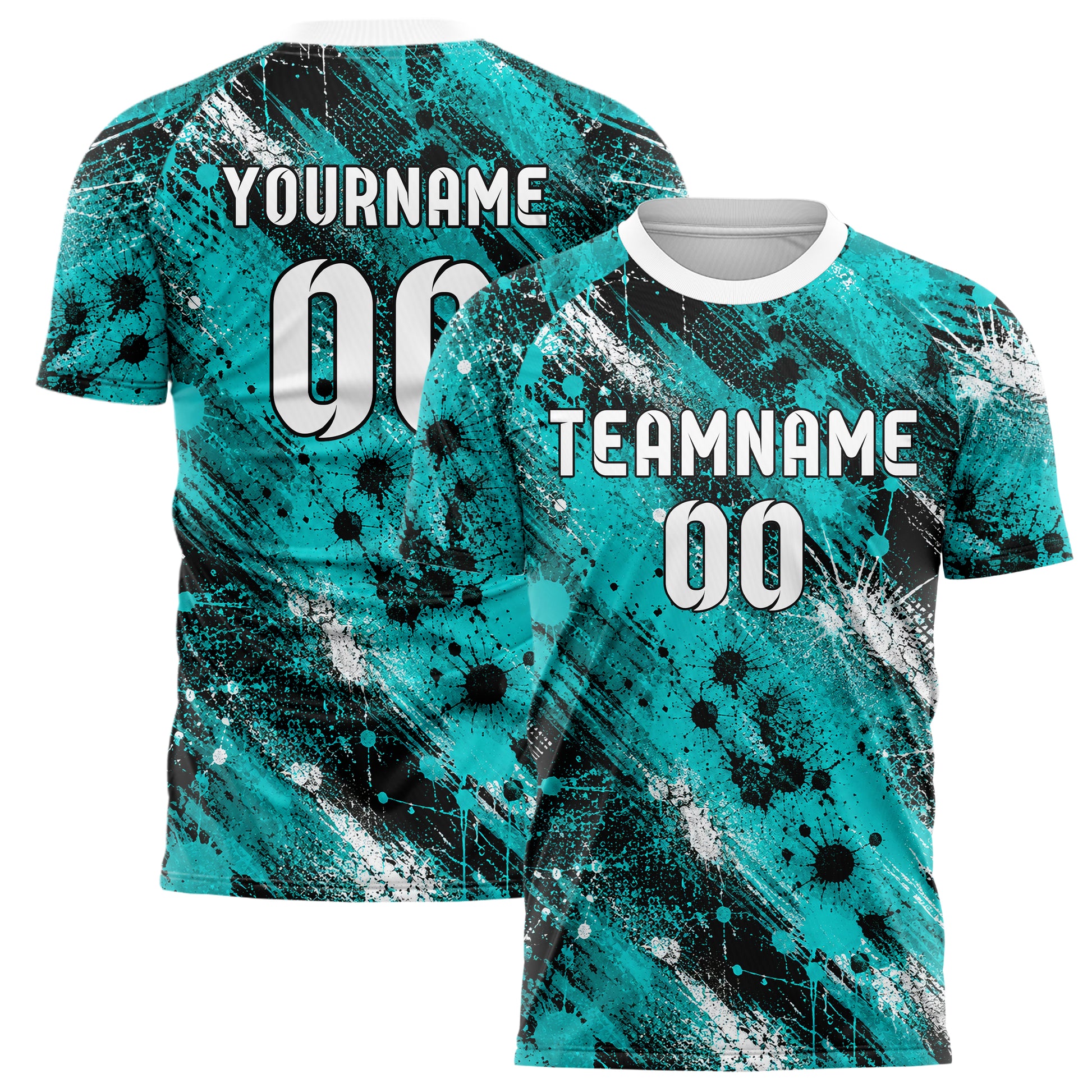 Cyan lebendiges Graffiti Center Burst Splatter Design 03-0231 individuelles Fußballtrikot main