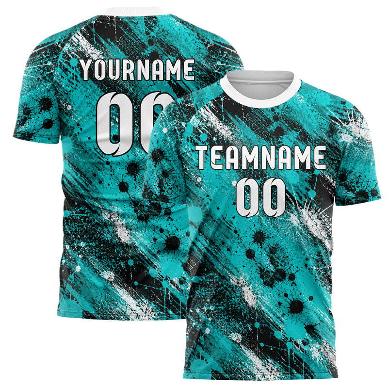 Cyan lebendiges Graffiti Center Burst Splatter Design 03-0231 individuelles Fußballtrikot main