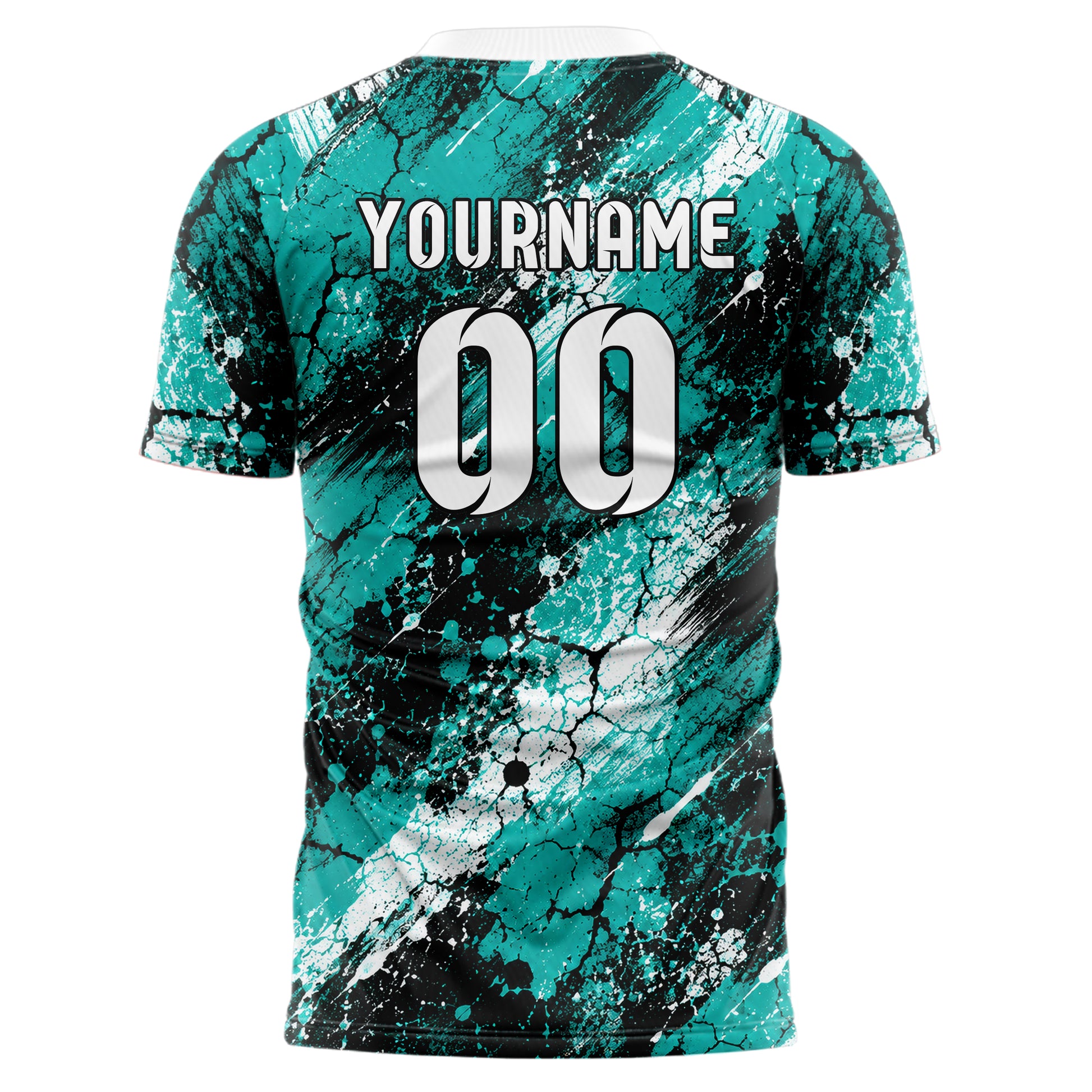 Cyan lebendiges Graffiti Cracked Texture Design 03-0018 individuelles Fußballtrikot back