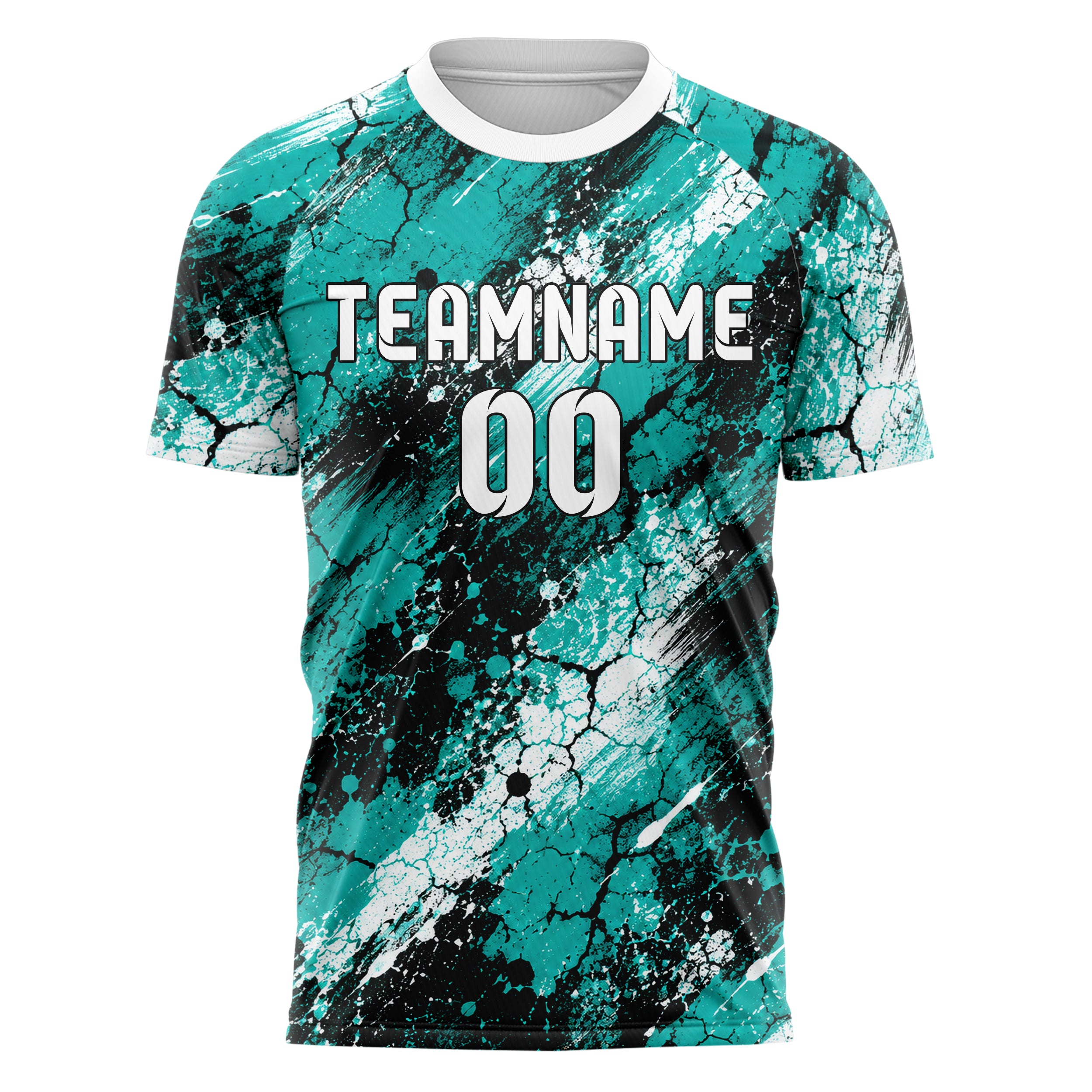 Cyan lebendiges Graffiti Cracked Texture Design 03-0018 individuelles Fußballtrikot front