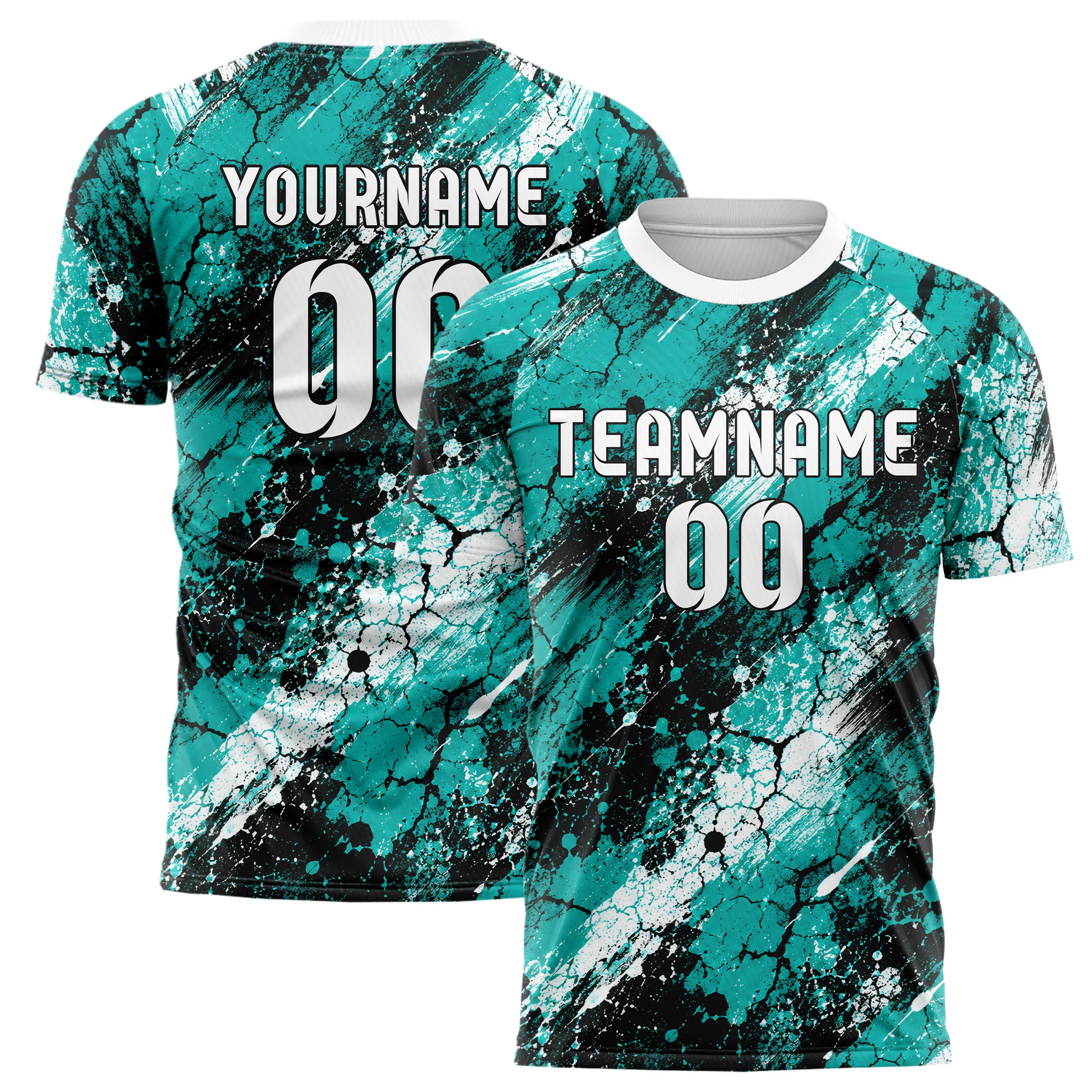 Cyan lebendiges Graffiti Cracked Texture Design 03-0018 individuelles Fußballtrikot main
