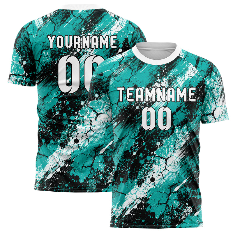 Cyan lebendiges Graffiti Cracked Texture Design 03-0018 individuelles Fußballtrikot main