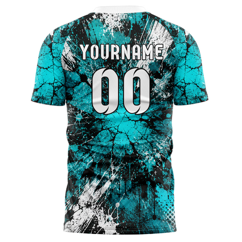 Cyan lebendiges Graffiti Cracked Texture Design 03-0186 individuelles Fußballtrikot back