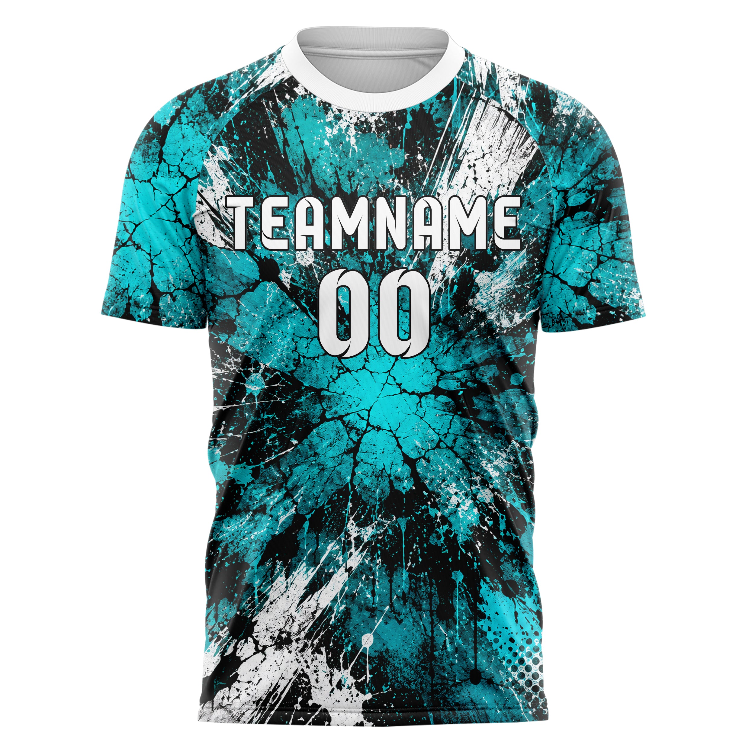 Cyan lebendiges Graffiti Cracked Texture Design 03-0186 individuelles Fußballtrikot front