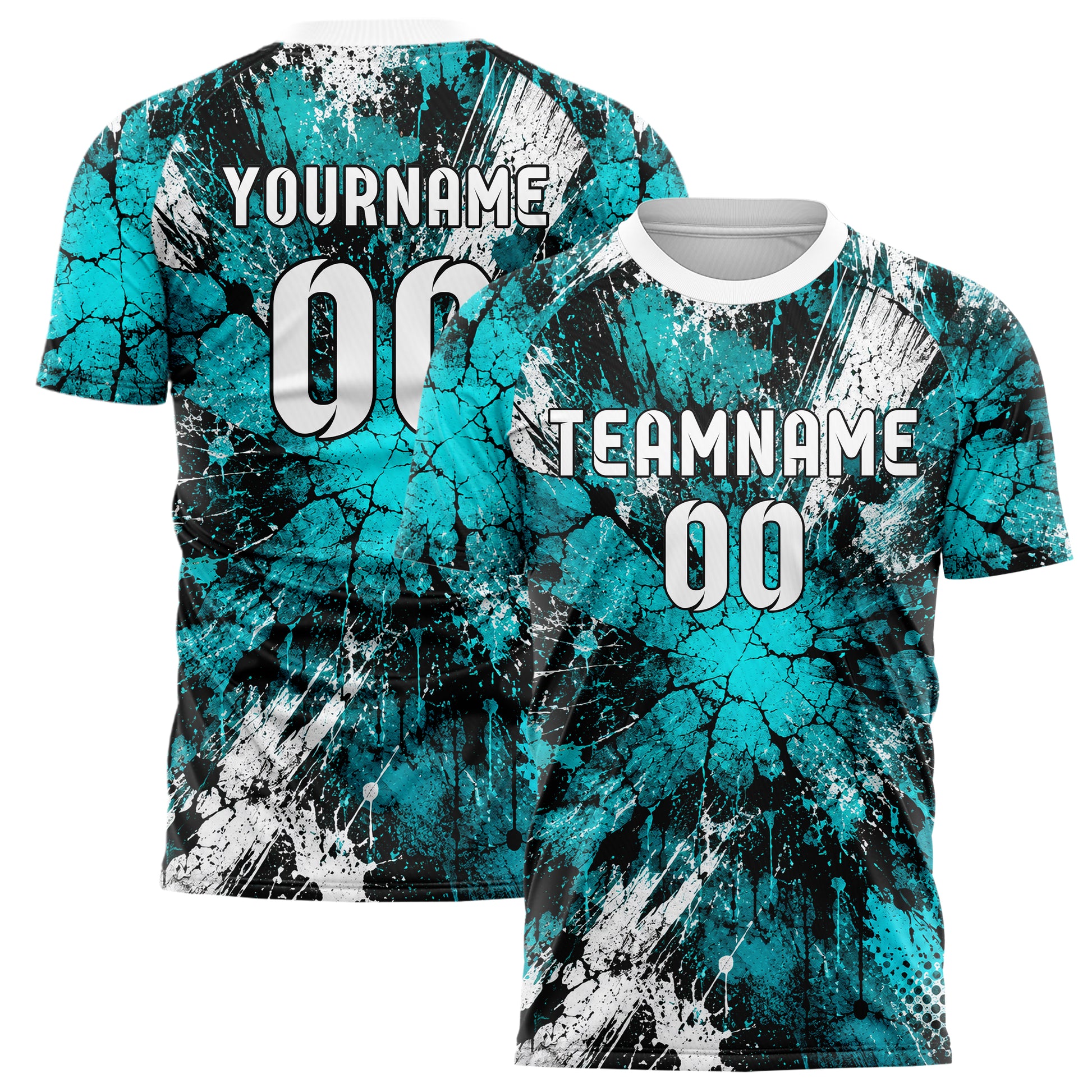 Cyan lebendiges Graffiti Cracked Texture Design 03-0186 individuelles Fußballtrikot main