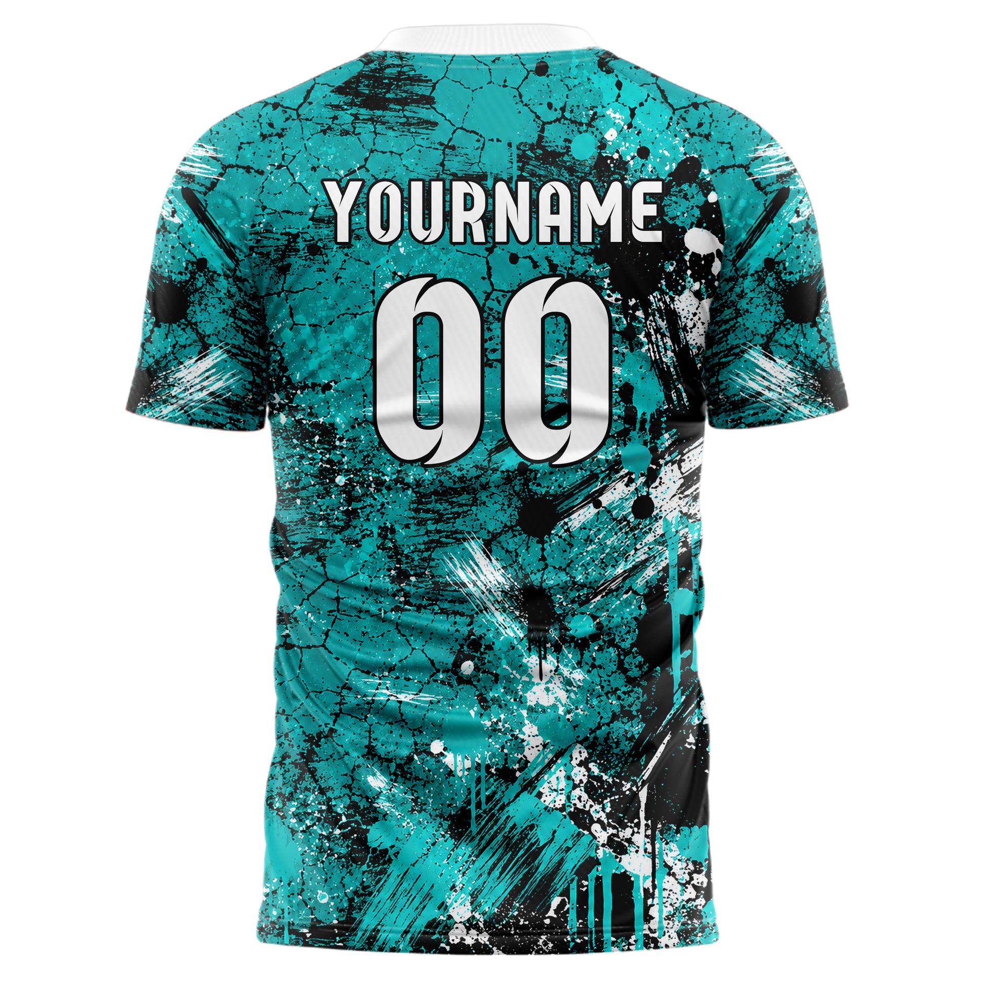Cyan lebendiges Graffiti Cracked Texture Design 03-0378 individuelles Fußballtrikot back