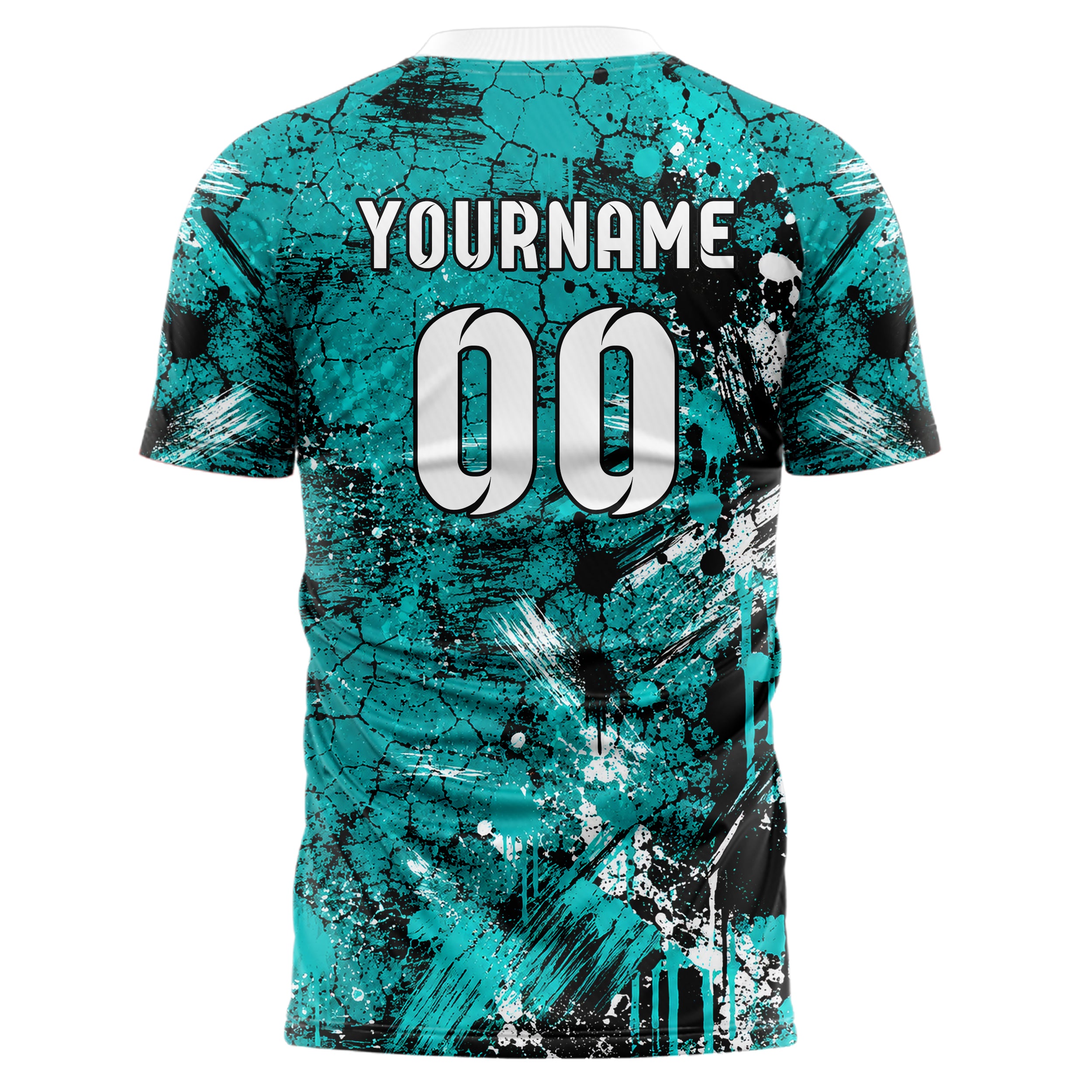 Cyan lebendiges Graffiti Cracked Texture Design 03-0378 individuelles Fußballtrikot back