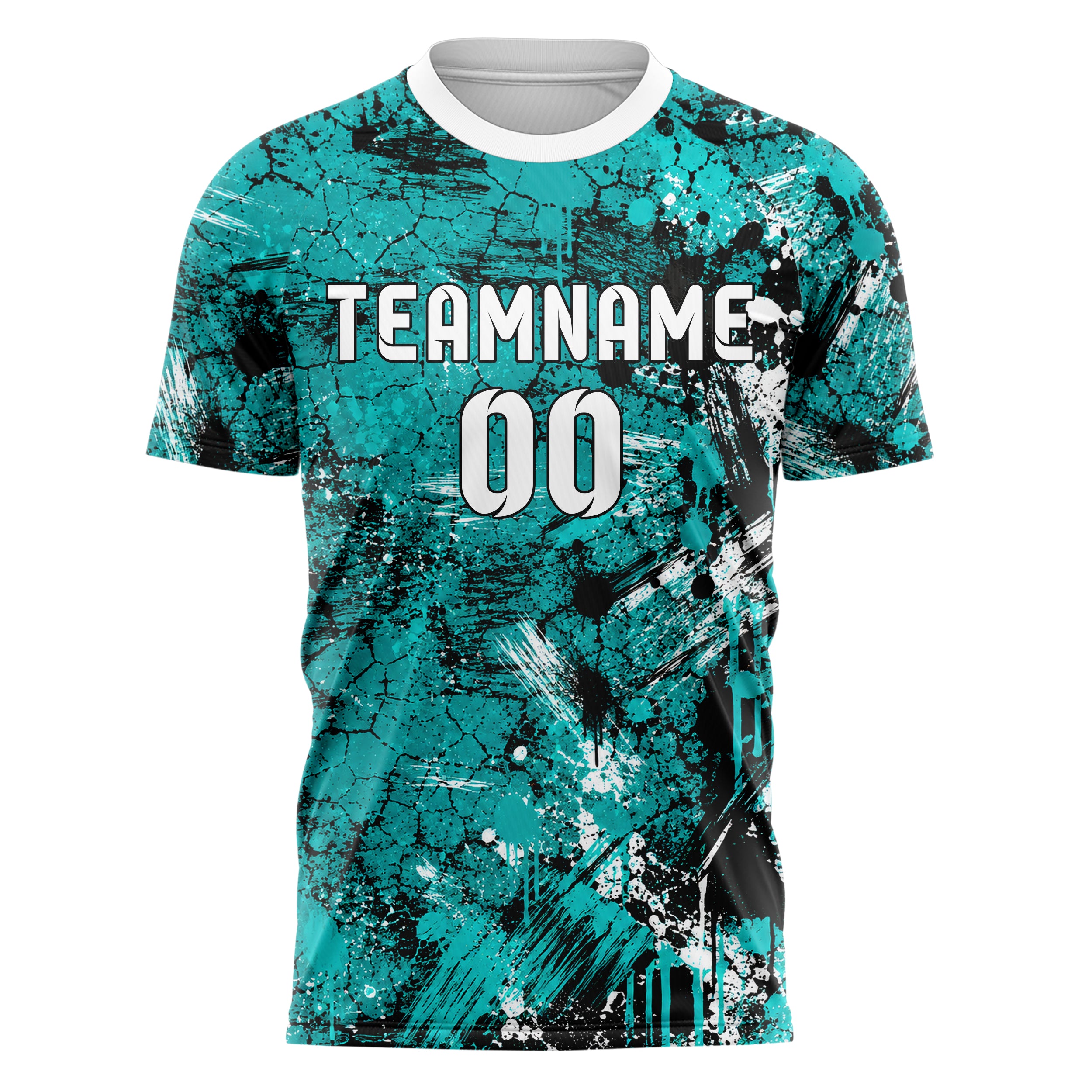 Cyan lebendiges Graffiti Cracked Texture Design 03-0378 individuelles Fußballtrikot front