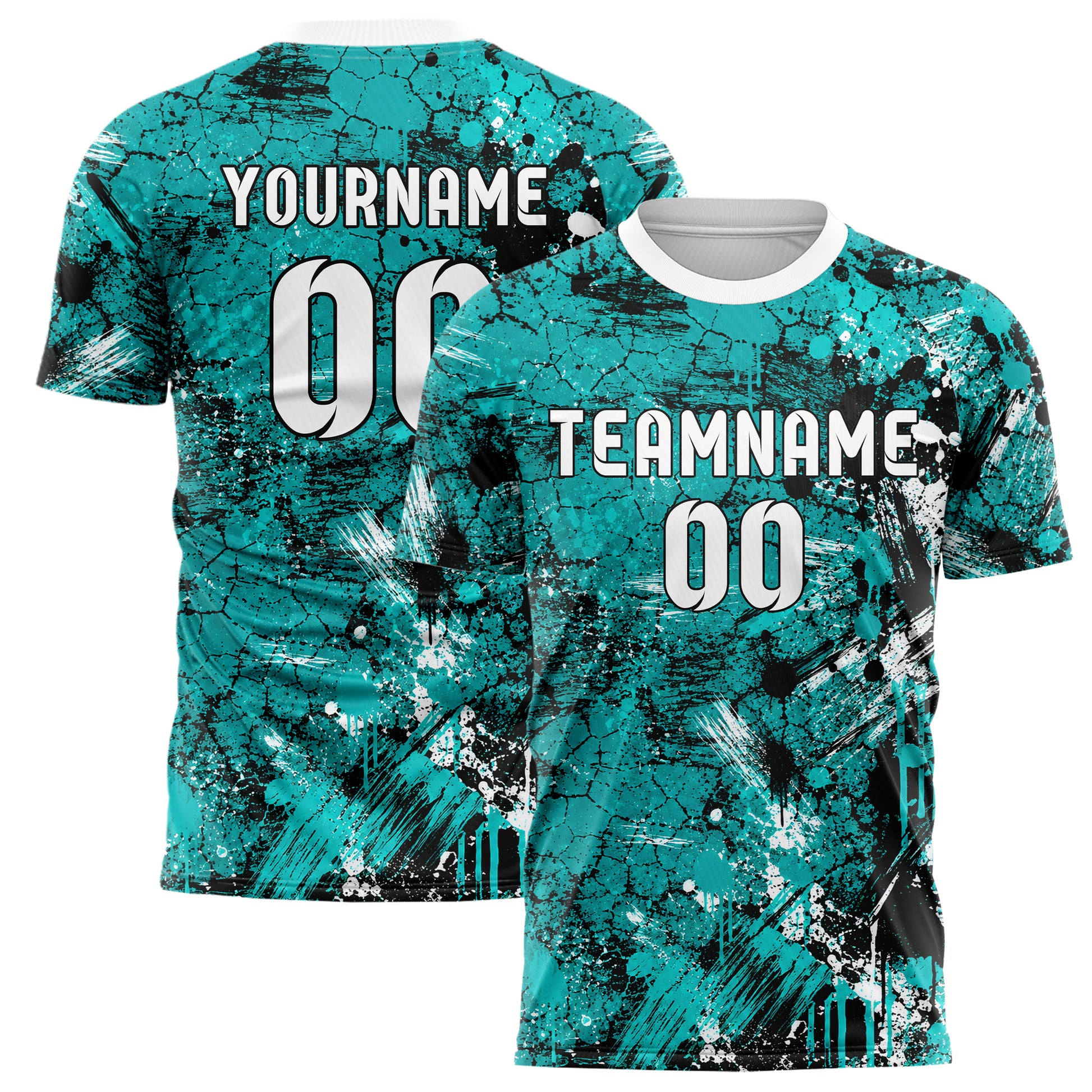 Cyan lebendiges Graffiti Cracked Texture Design 03-0378 individuelles Fußballtrikot main