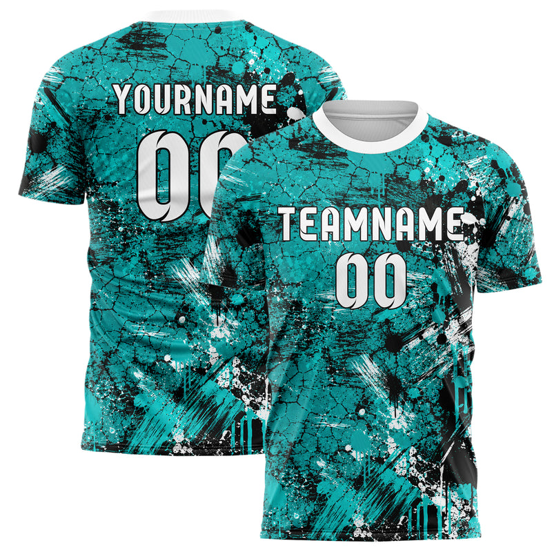 Cyan lebendiges Graffiti Cracked Texture Design 03-0378 individuelles Fußballtrikot main