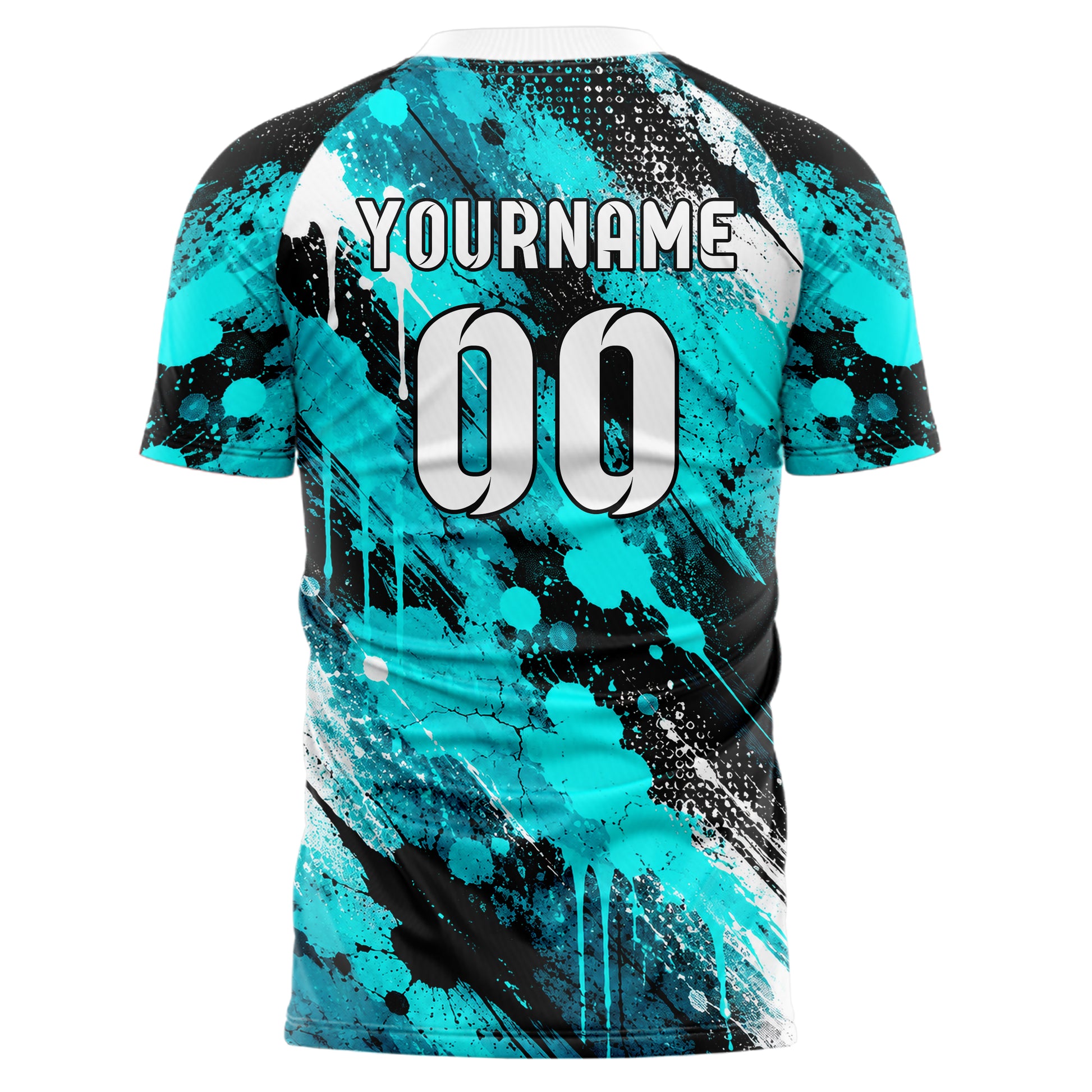 Cyan lebendiges Graffiti Drip Paint Design 03-0036 individuelles Fußballtrikot back