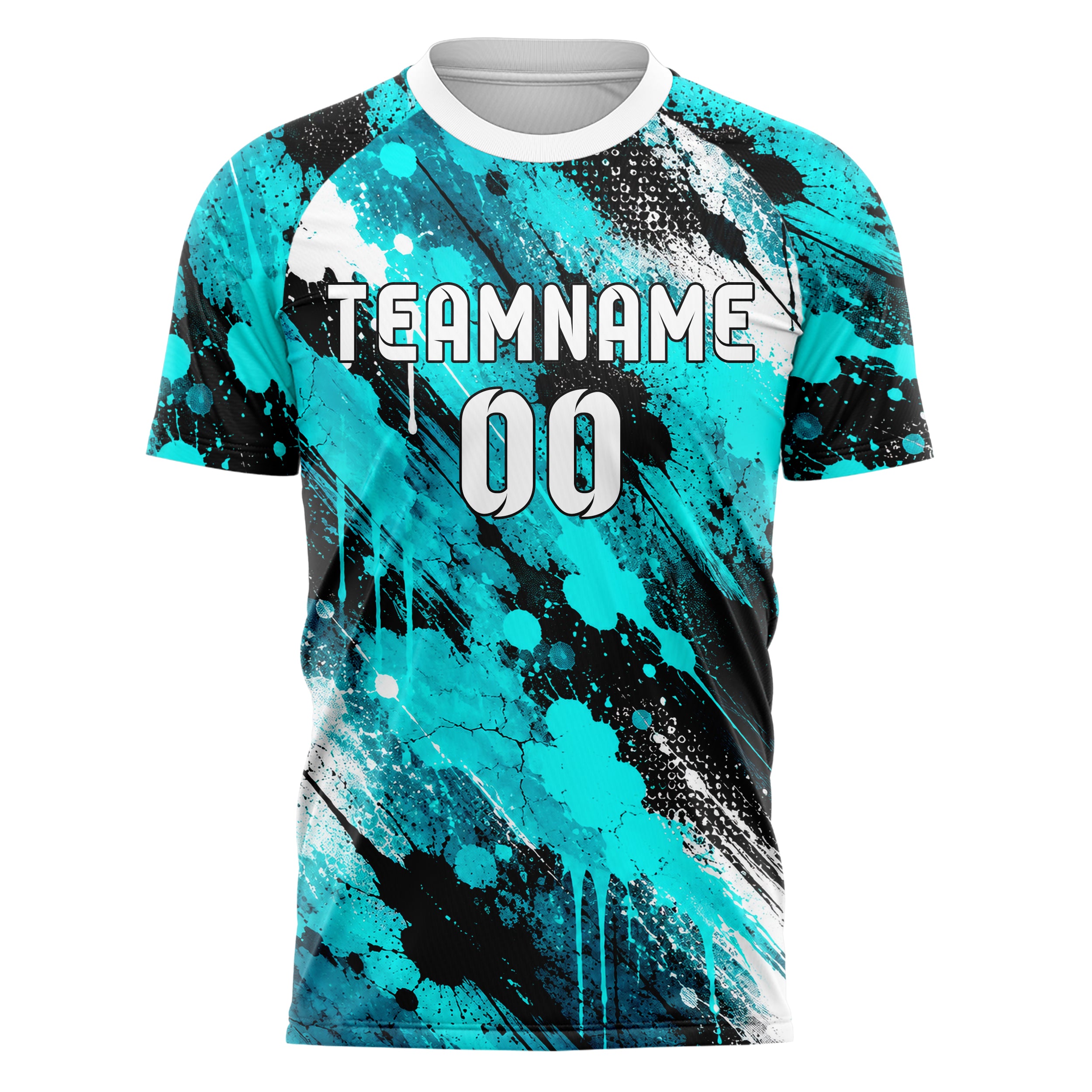 Cyan lebendiges Graffiti Drip Paint Design 03-0036 individuelles Fußballtrikot front