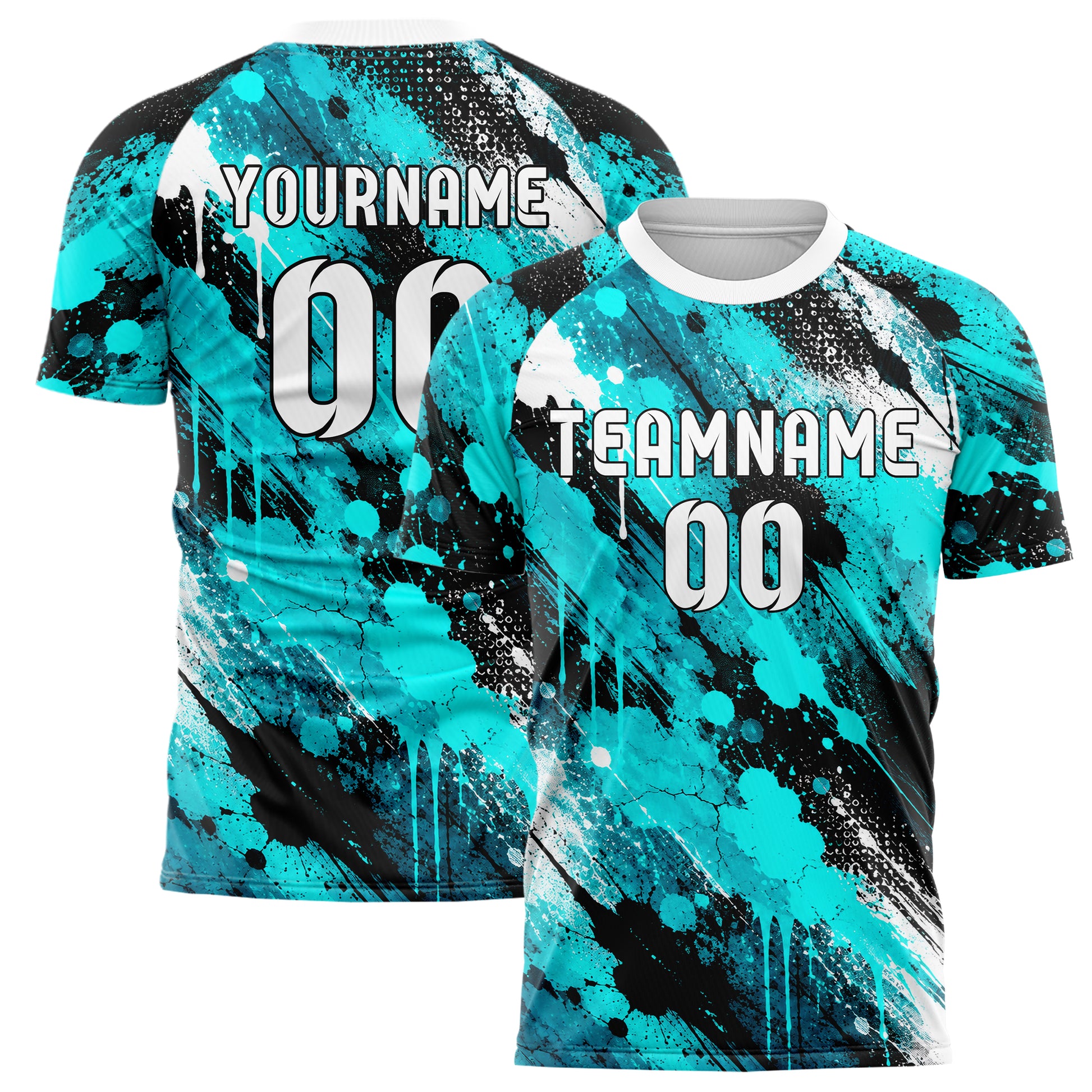 Cyan lebendiges Graffiti Drip Paint Design 03-0036 individuelles Fußballtrikot main