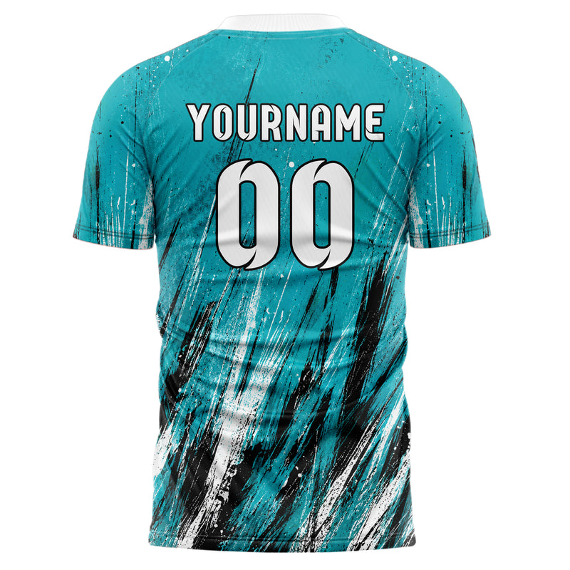 Cyan lebendiges Graffiti Scratch Marks Design 03-0222 individuelles Fußballtrikot back