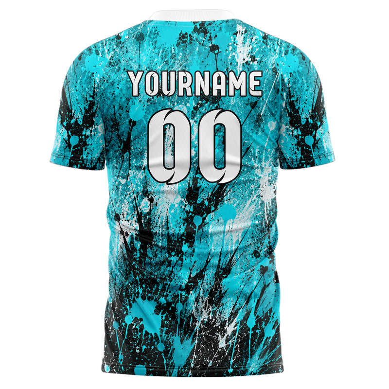 Cyan lebendiges Graffiti Spray Splatter Design 03-0312 individuelles Fußballtrikot back