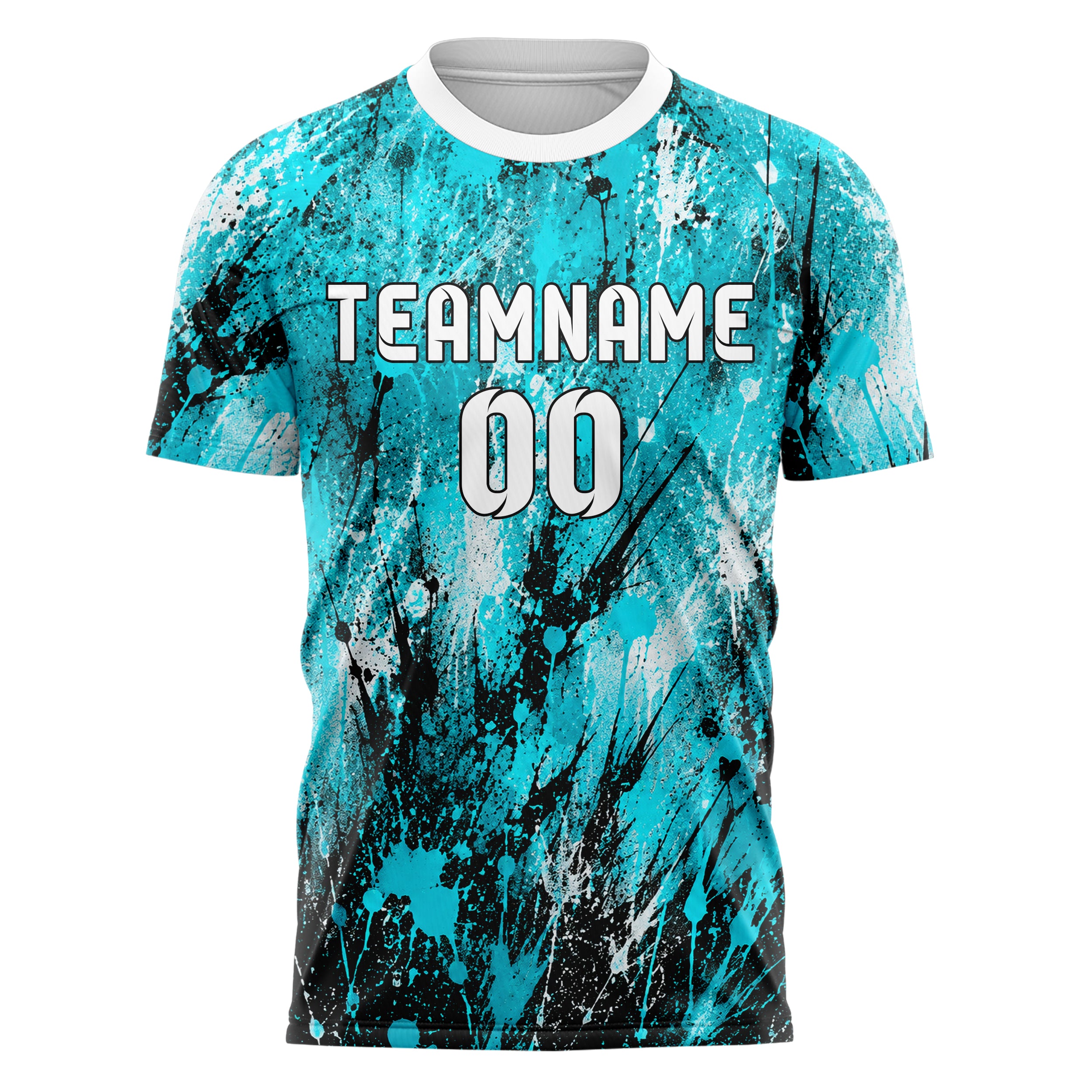 Cyan lebendiges Graffiti Spray Splatter Design 03-0312 individuelles Fußballtrikot front