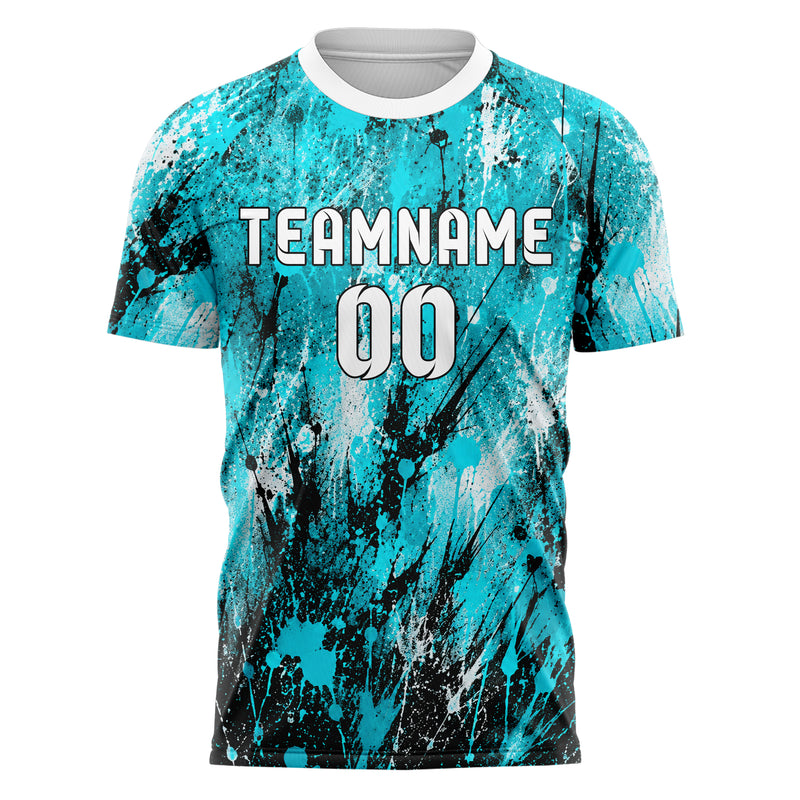 Cyan lebendiges Graffiti Spray Splatter Design 03-0312 individuelles Fußballtrikot front
