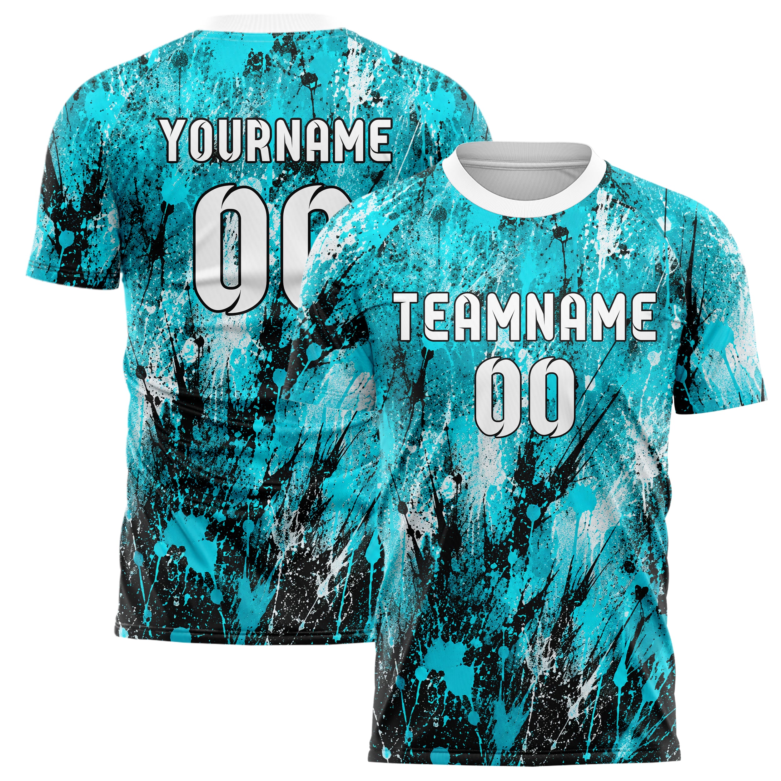 Cyan lebendiges Graffiti Spray Splatter Design 03-0312 individuelles Fußballtrikot main