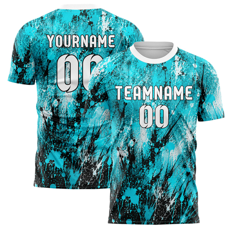 Cyan lebendiges Graffiti Spray Splatter Design 03-0312 individuelles Fußballtrikot main
