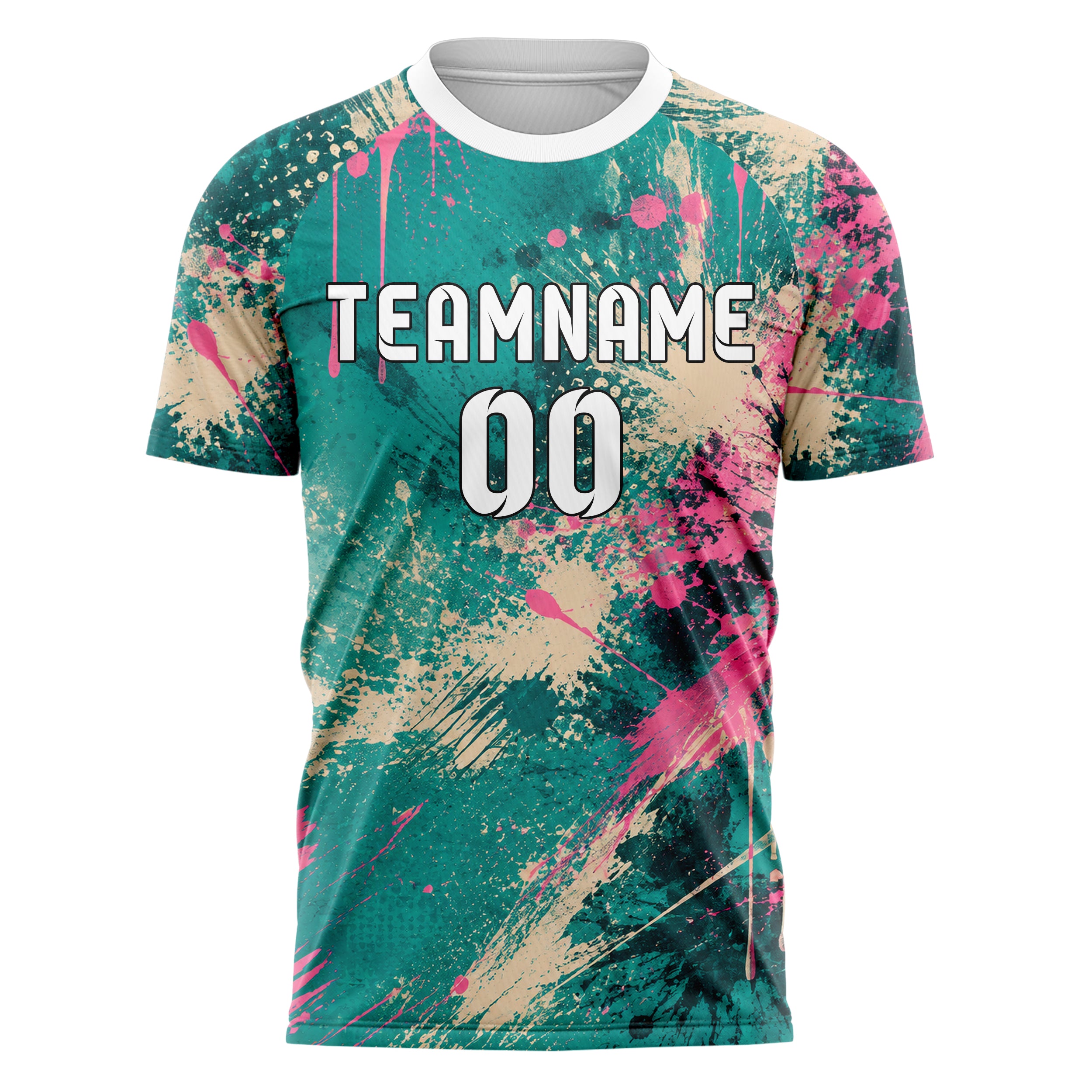 Petrol lebendiges Graffiti Center Burst Splatter Design 03-0247 individuelles Fußballtrikot front