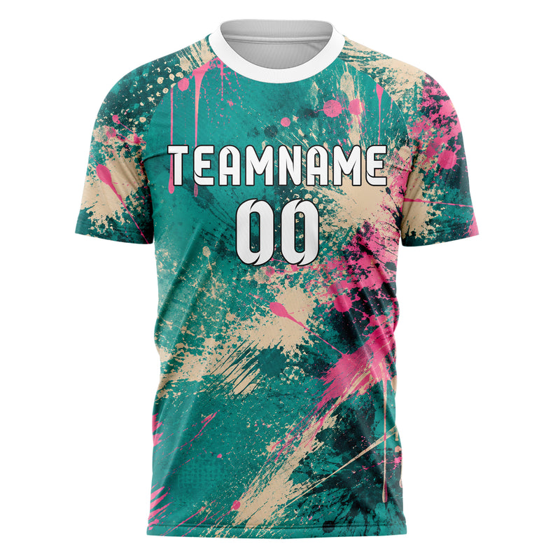 Petrol lebendiges Graffiti Center Burst Splatter Design 03-0247 individuelles Fußballtrikot front