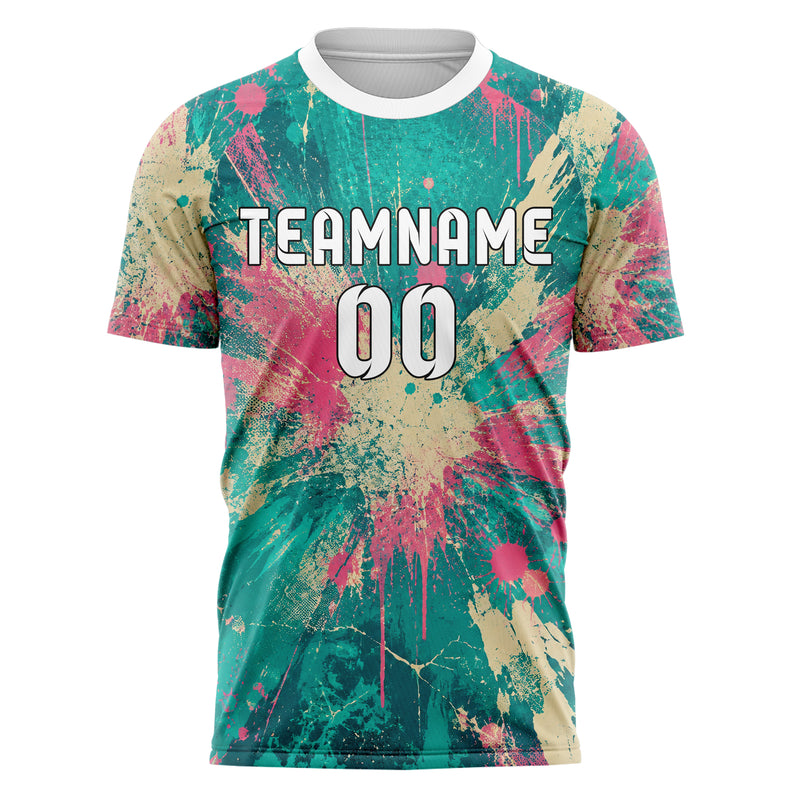 Petrol lebendiges Graffiti Center Burst Splatter Design 03-0343 individuelles Fußballtrikot front