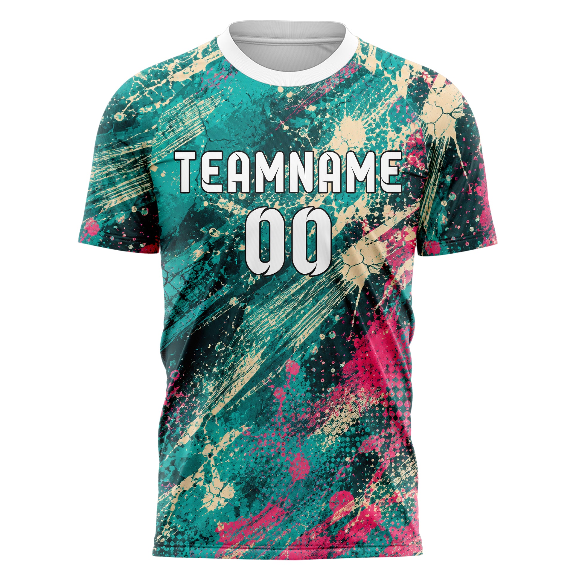 Petrol lebendiges Graffiti diagonal Paint Flow Design 03-0163 individuelles Fußballtrikot front