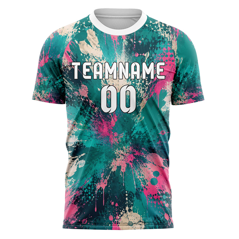 Petrol lebendiges Graffiti Spray Splatter Design 03-0040 individuelles Fußballtrikot front