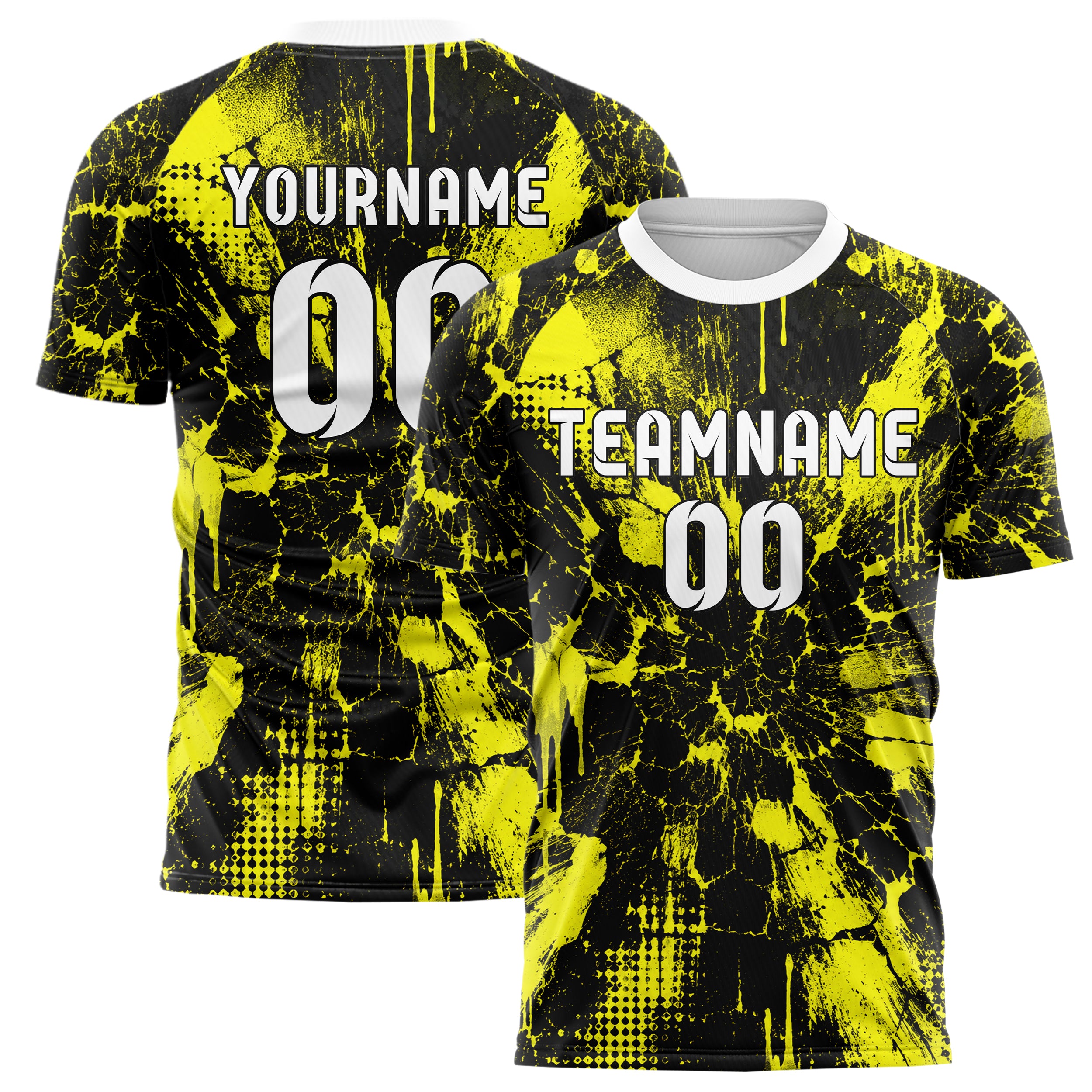 Schwarz neonfarbenes Graffiti Cracked Texture Design 03-0106 individuelles Fußballtrikot main