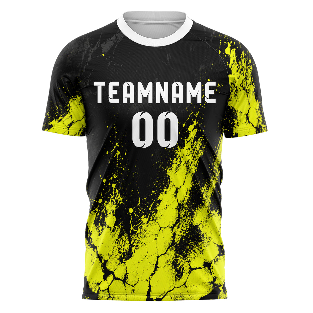 Schwarz neonfarbenes Graffiti Cracked Texture Design 03-0202 individuelles Fußballtrikot front